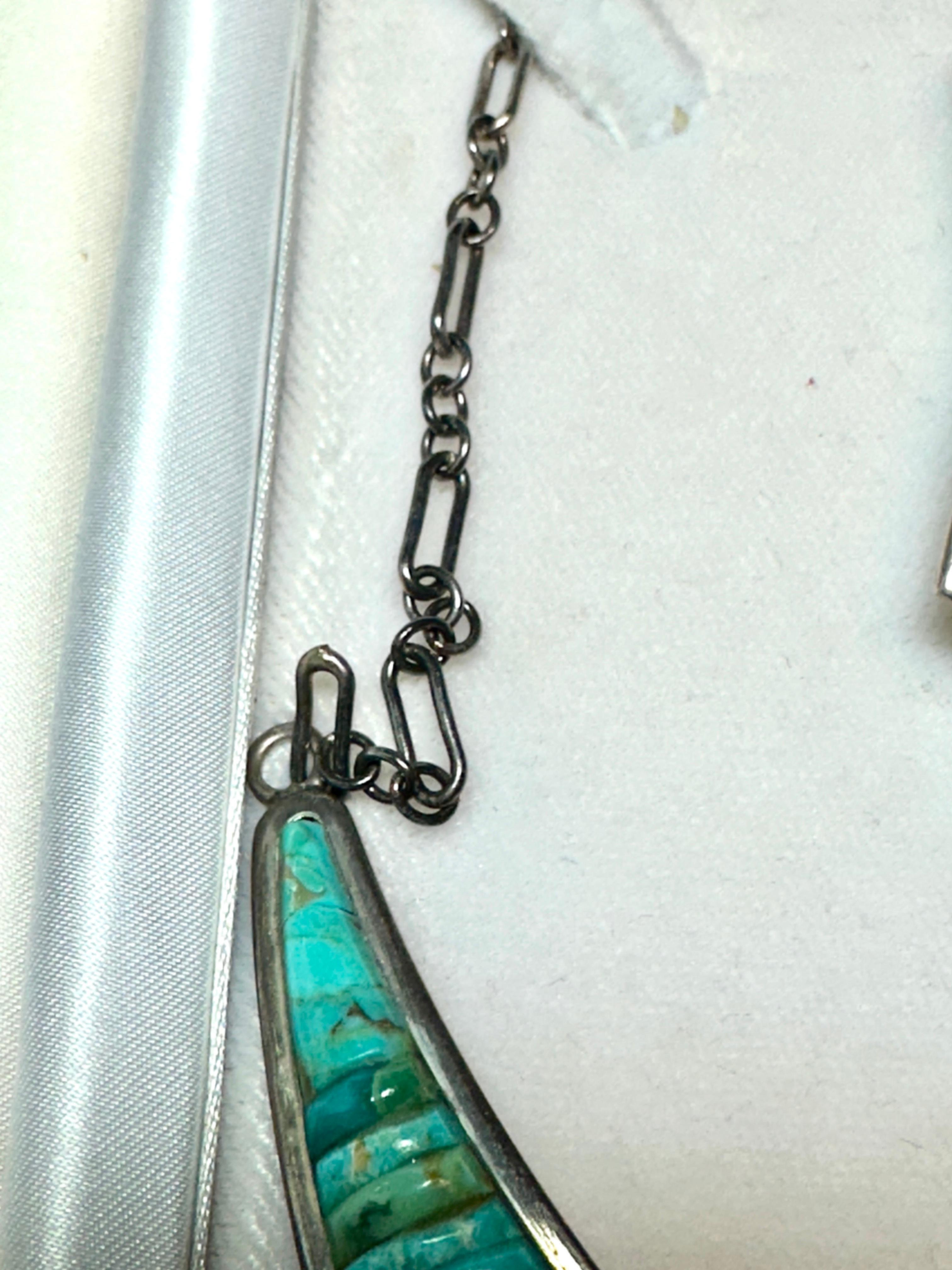 1970's Pete Sierra Navajo Navajo Sterling and Turquoise Necklace and Earrings For Sale 2