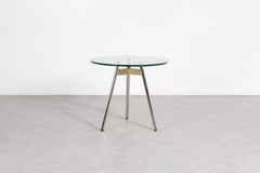 1970s Peter Ghyczy Tripod Side Table, Chrome, Brass & Glass