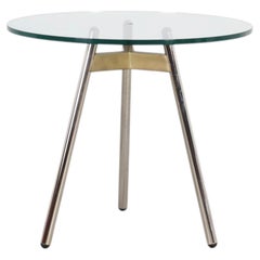 1970s Peter Ghyczy Tripod Side Table, Chrome, Brass & Glass