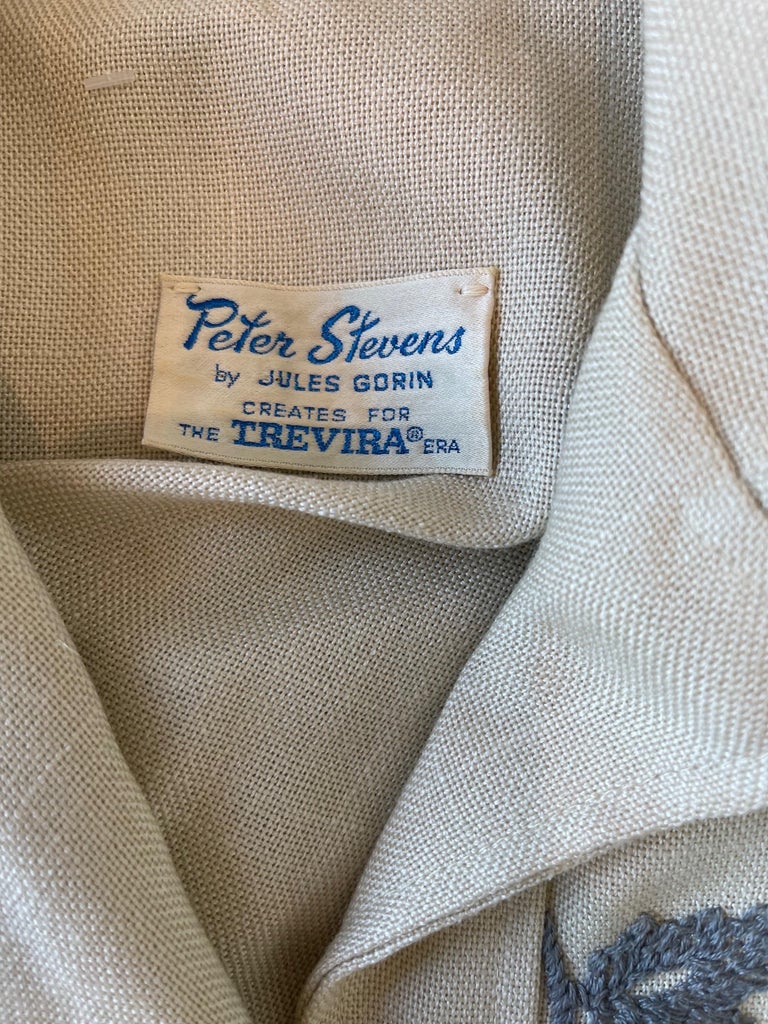 1970s Peter Stevens Irish Linen Embroidered Khaki Vintage 70s Shirt ...