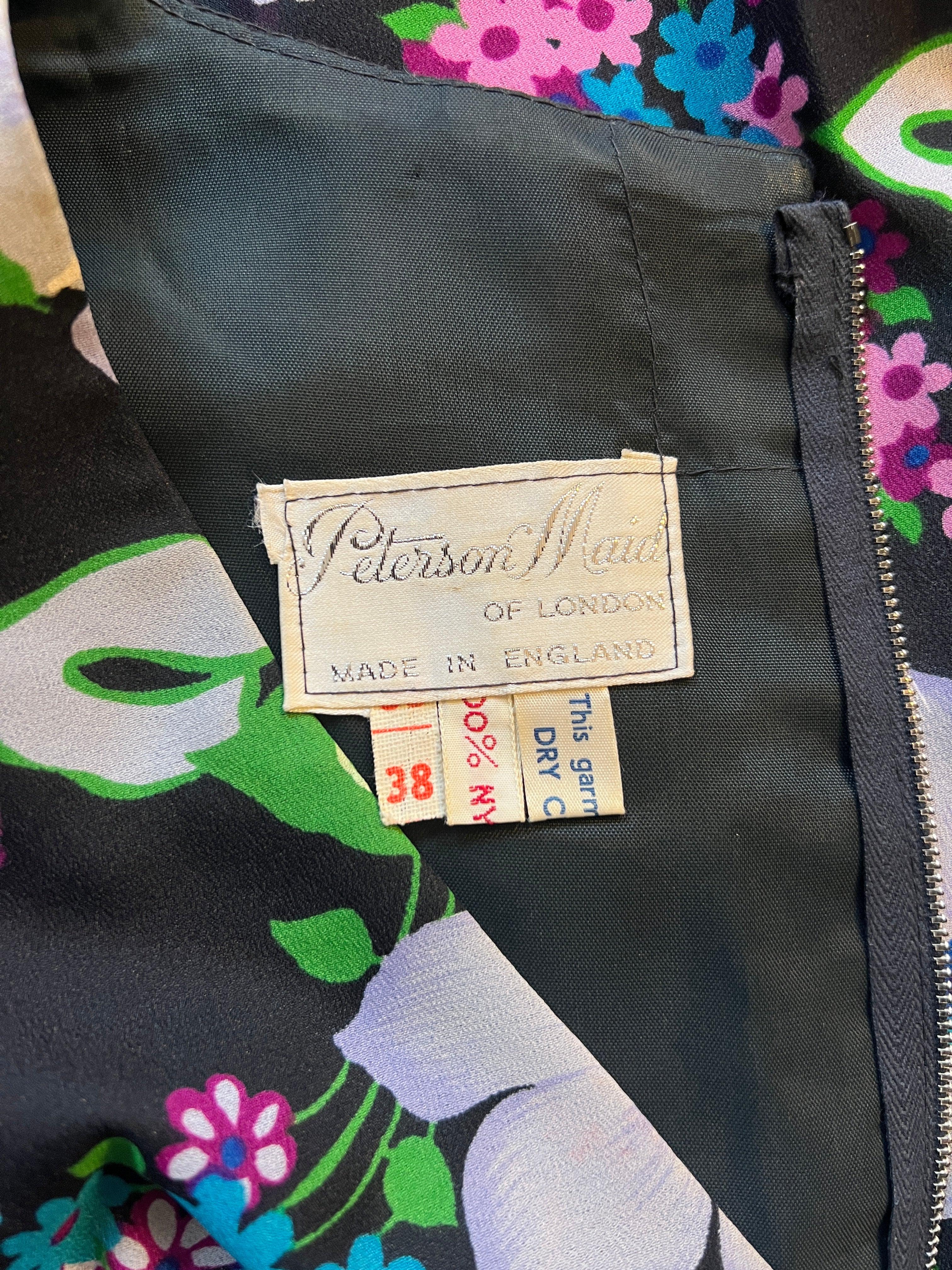 1970s Peterson Maid Georgette Floral Maxi A-Line Dress In Excellent Condition For Sale In London, GB