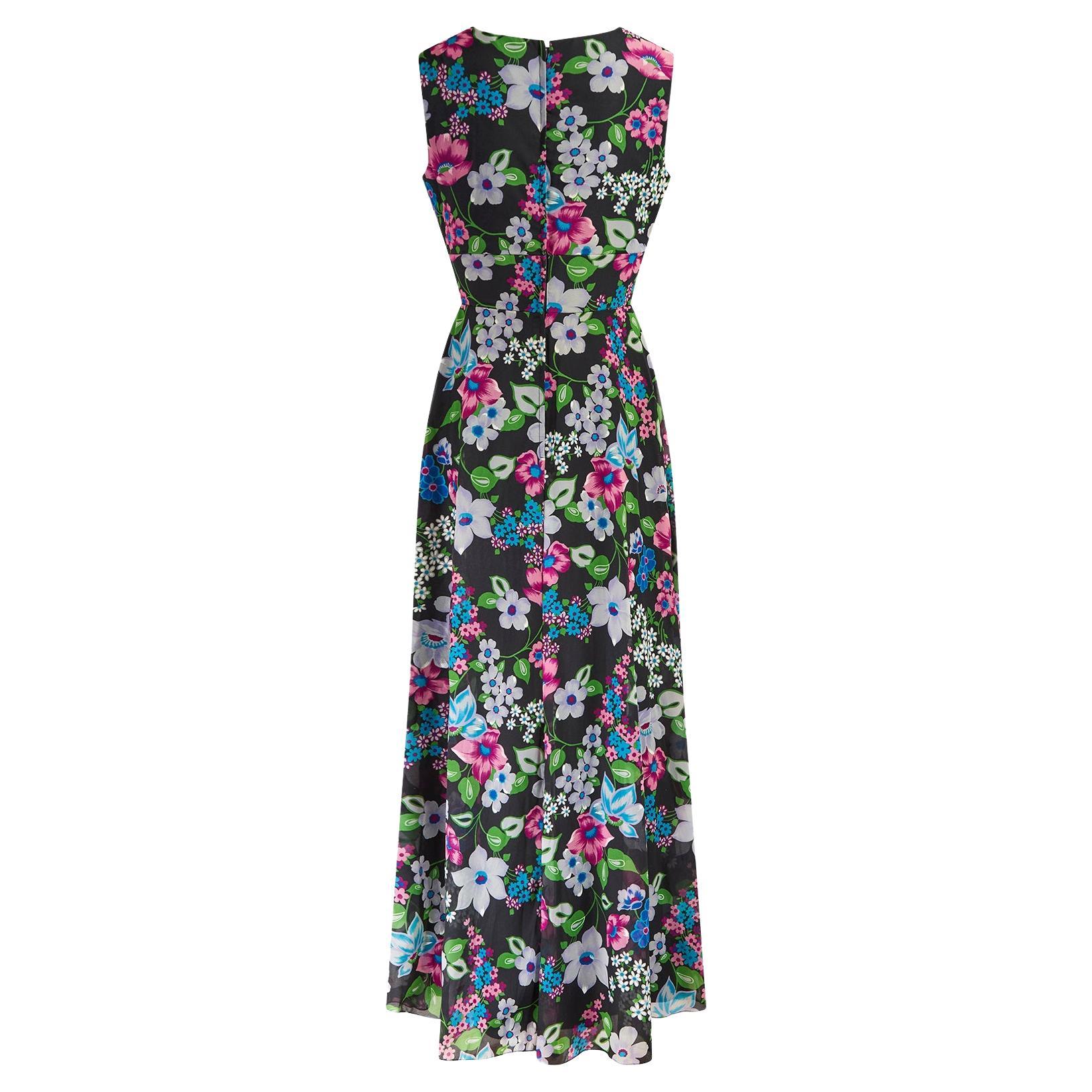 1970s Peterson Maid Georgette Floral Maxi A-Line Dress For Sale