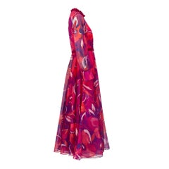 1970s Peterson Maid Pink and Purple Organza Maxi Dress