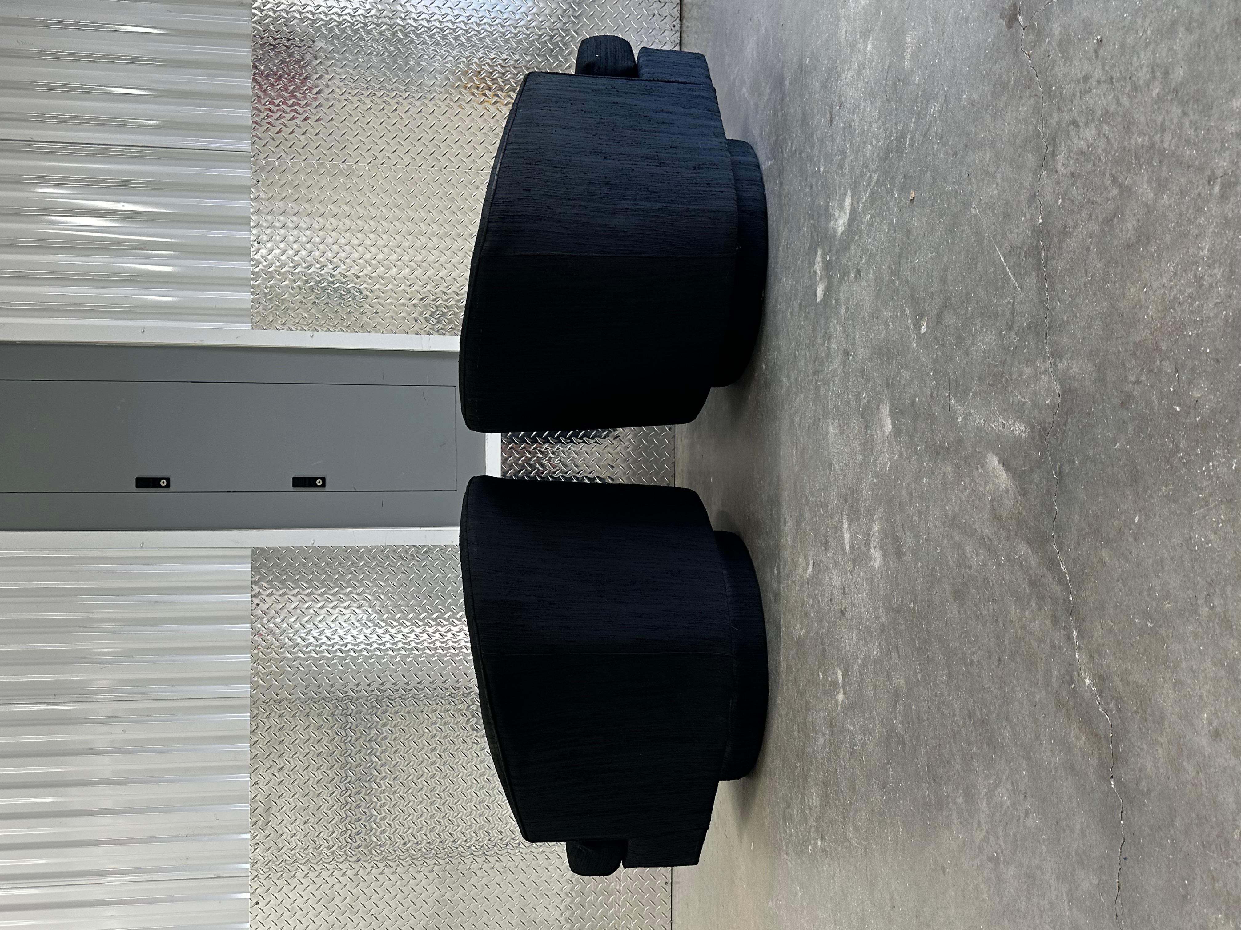 Late 20th Century 1970s Petite Milo Baughman Black Plinth Base Swivel Chairs, Set of 2 For Sale