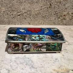 1970s Petite Silver Trinket Box Mother of Pearl & Abalone Mexico