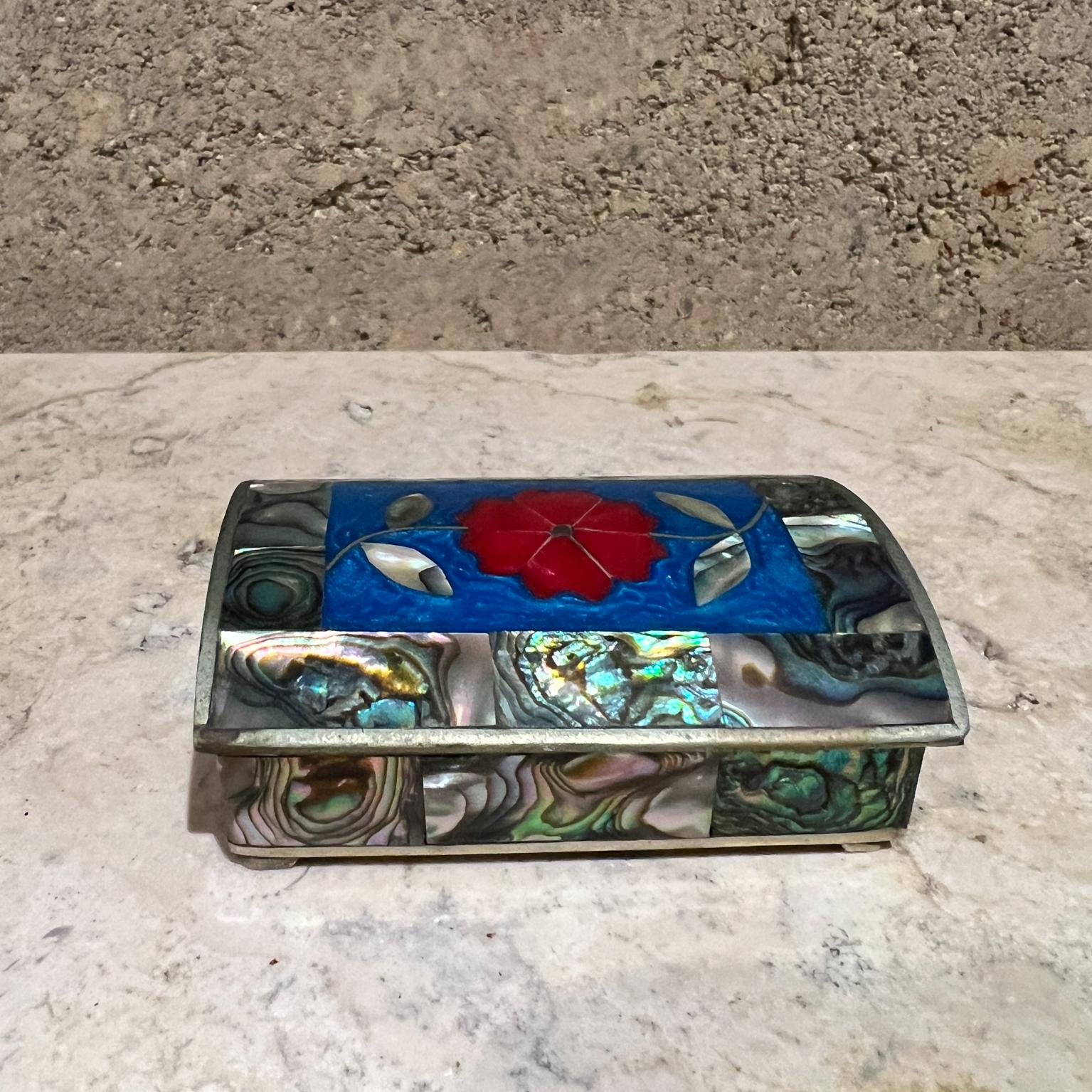 1970 Pequeña Caja de Baratijas de Plata Madreperla y Abulón México Moderno de mediados de siglo en venta