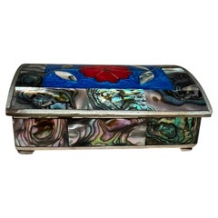 1970s Petite Silver Trinket Box Mother of Pearl & Abalone Mexico