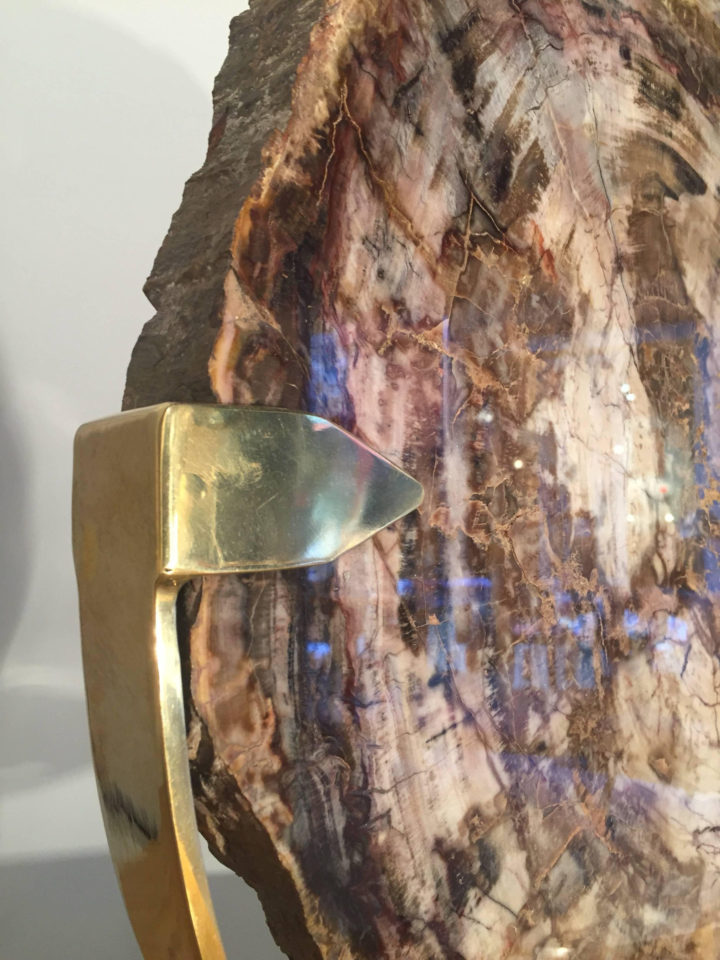 Belgian 1970s Petrified Wood Mounted with Brass