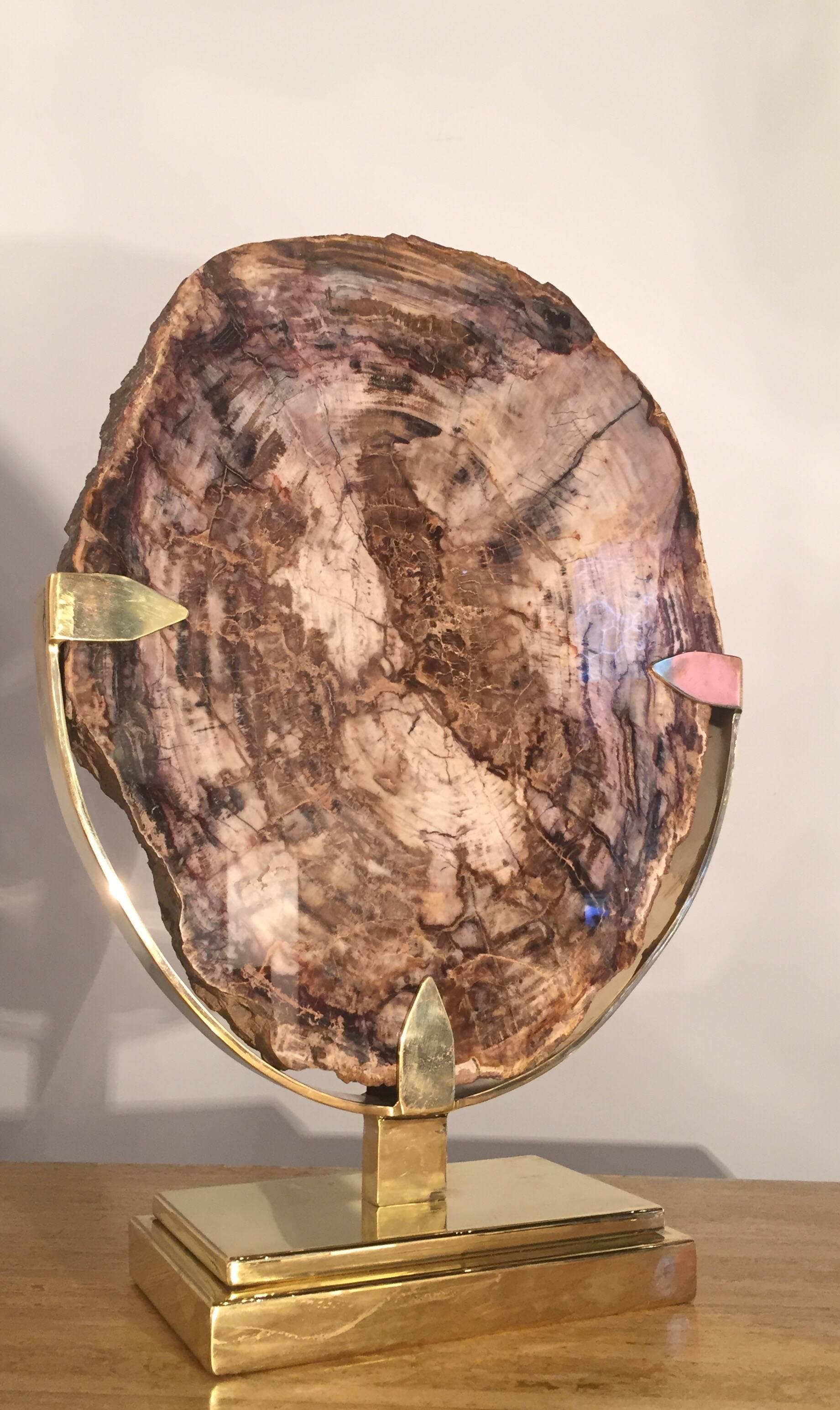 1970s Petrified Wood Mounted with Brass 1