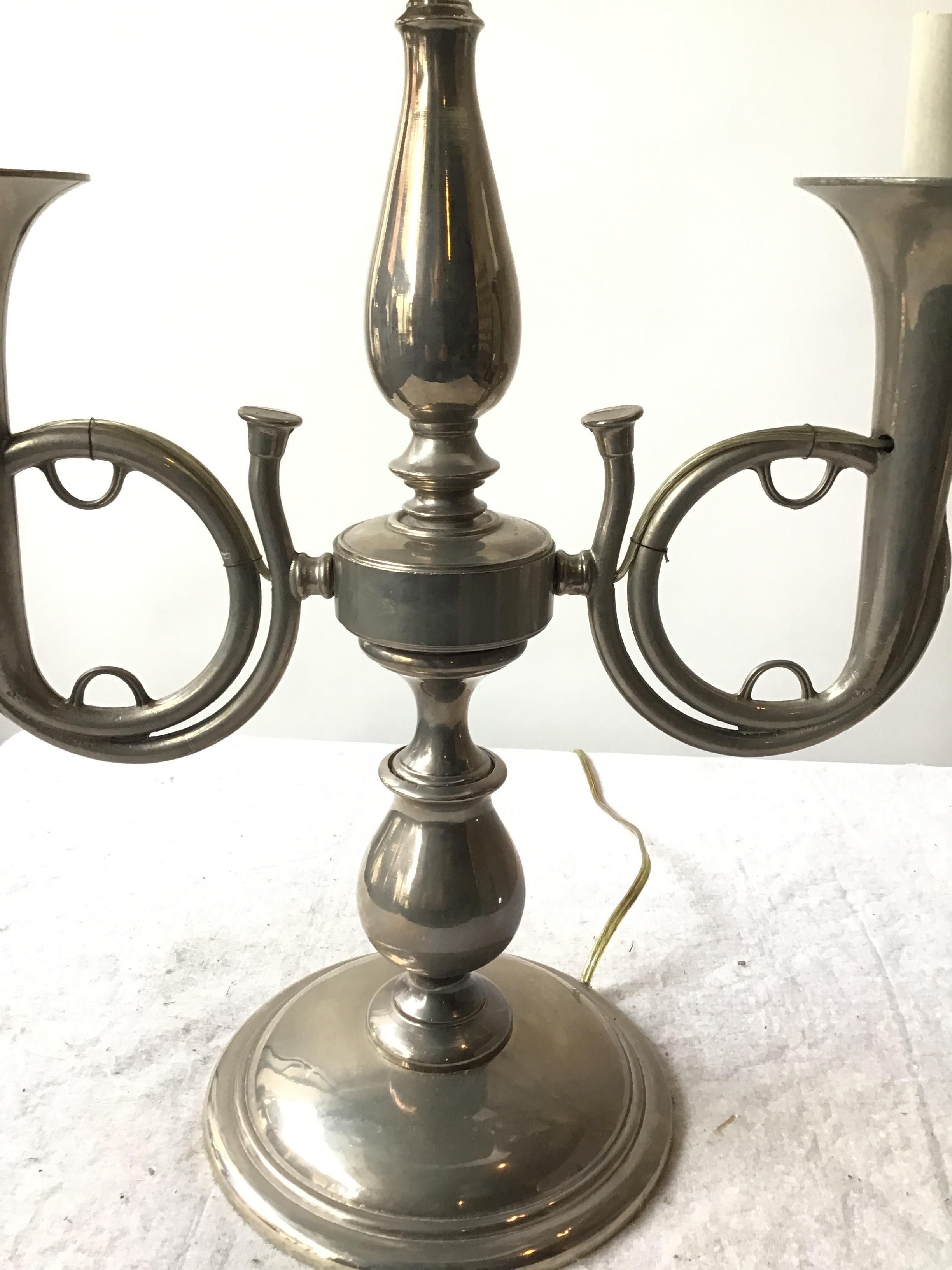 1970s Pewter Trumpet Lamp With Adjustable Tole Shade For Sale 2