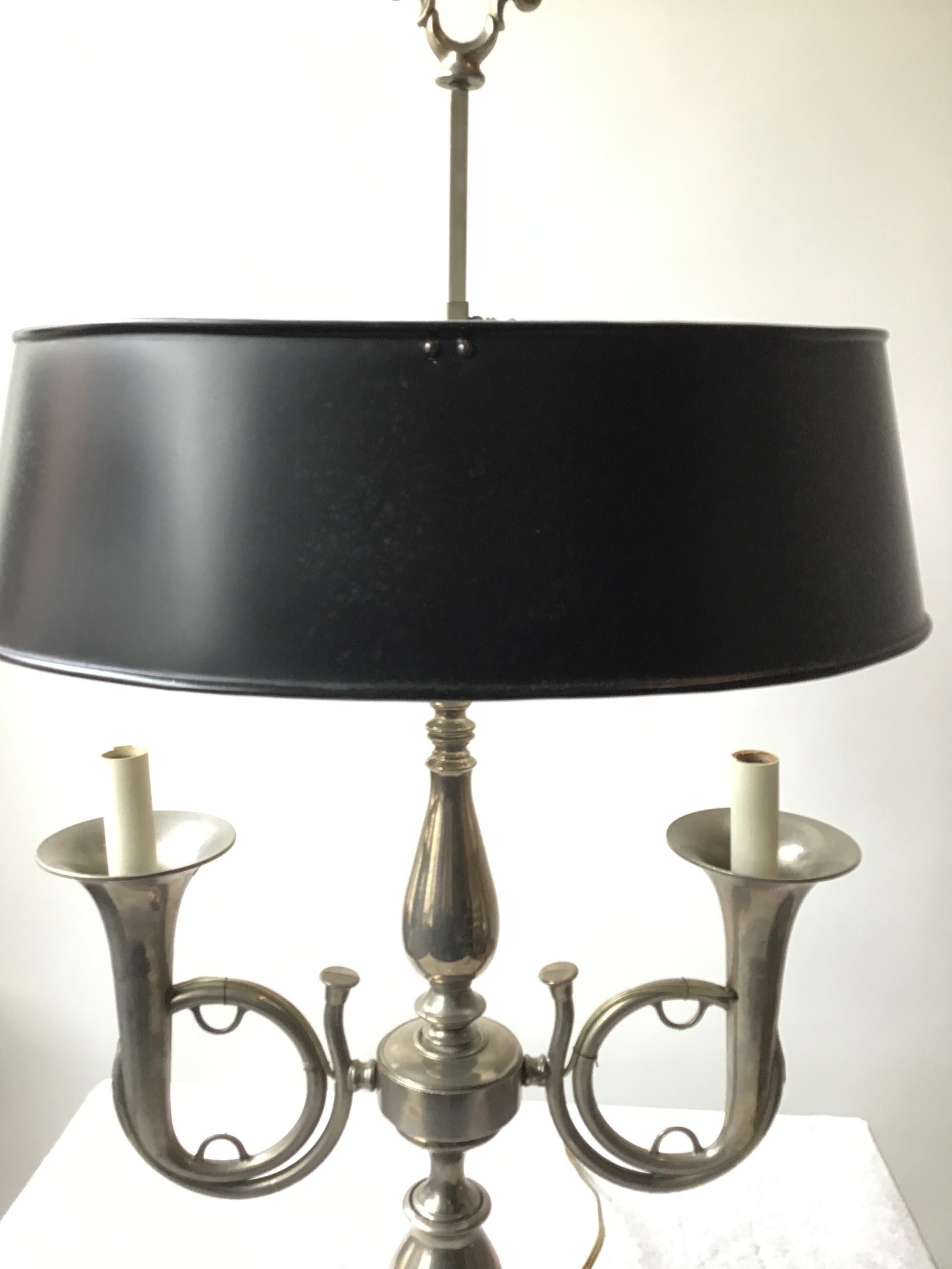 1970s Pewter Trumpet Lamp With Adjustable Tole Shade For Sale 4