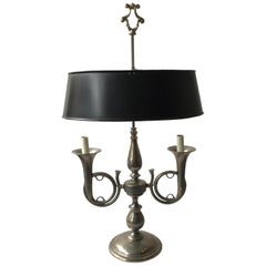 1970s Pewter Trumpet Lamp With Adjustable Tole Shade