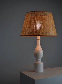 1970 Philippe Capelle Lampe en bois tourné - Laque blanche, rebranchée