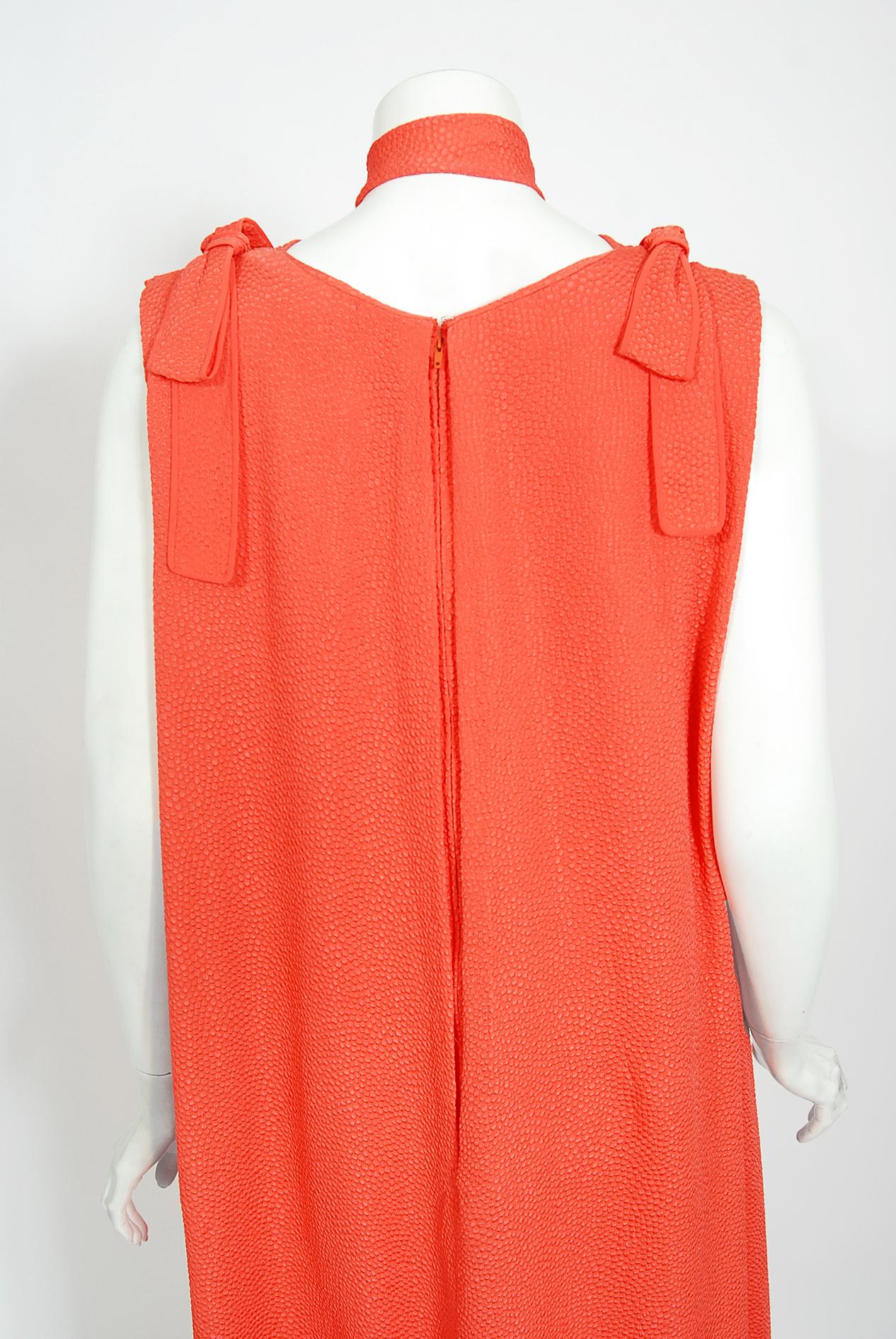 Vintage 1970's Philippe Venet Couture Orange Textured Silk Draped Caftan Dress 3