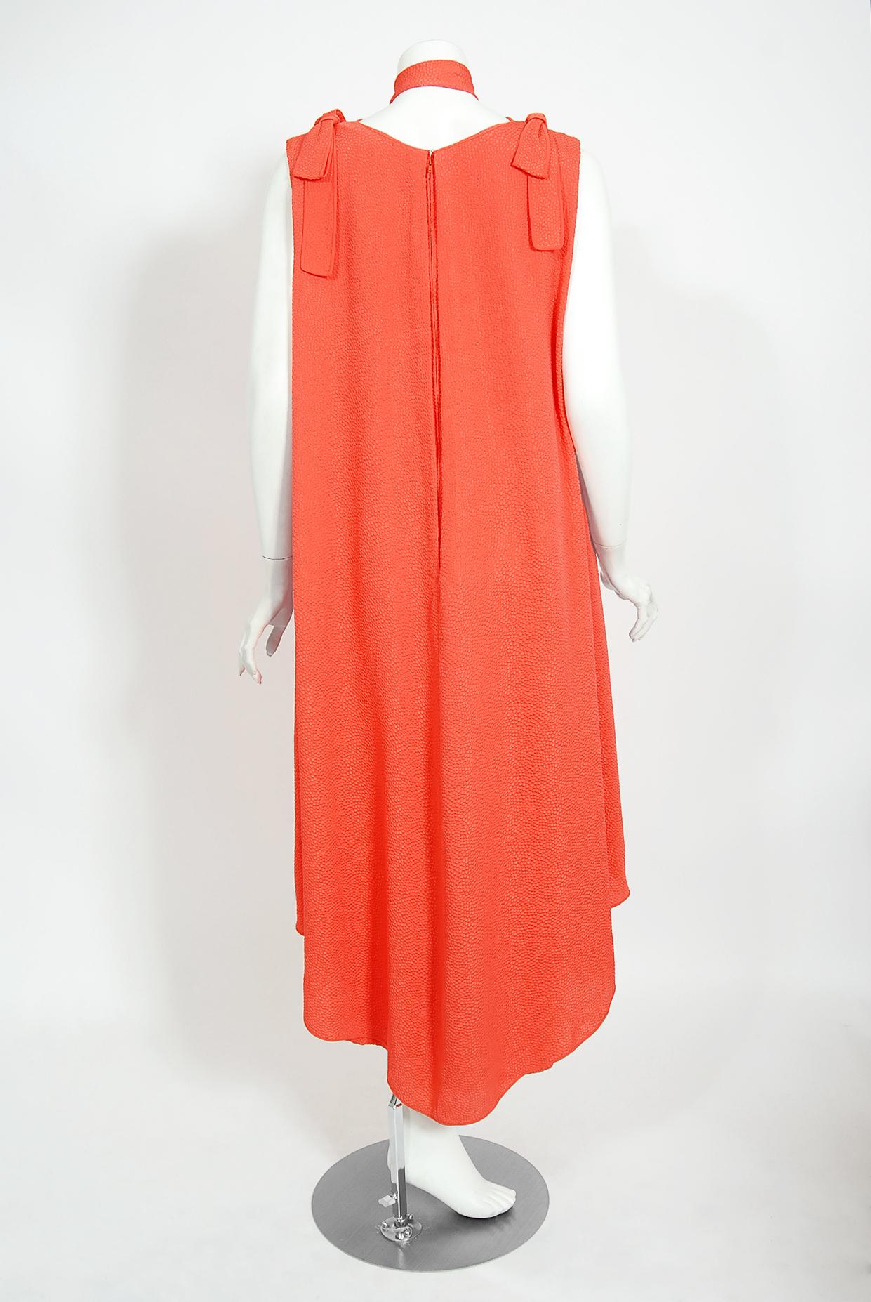 Vintage 1970's Philippe Venet Couture Orange Textured Silk Draped Caftan Dress 2