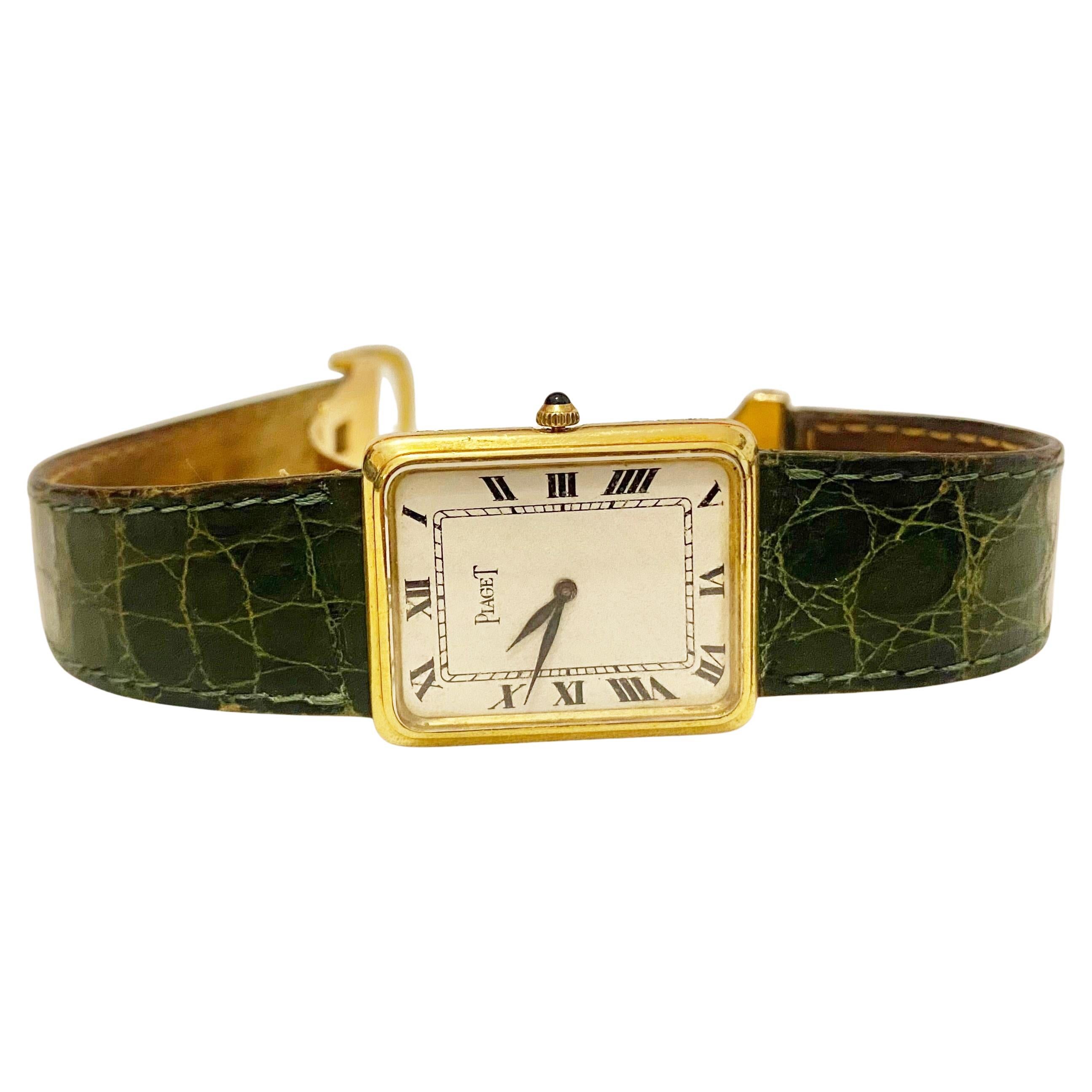 Women's or Men's 1970s Piaget Rectangular Tank Hand Wound 929 18K Roman Numbers Wrist Watch For Sale