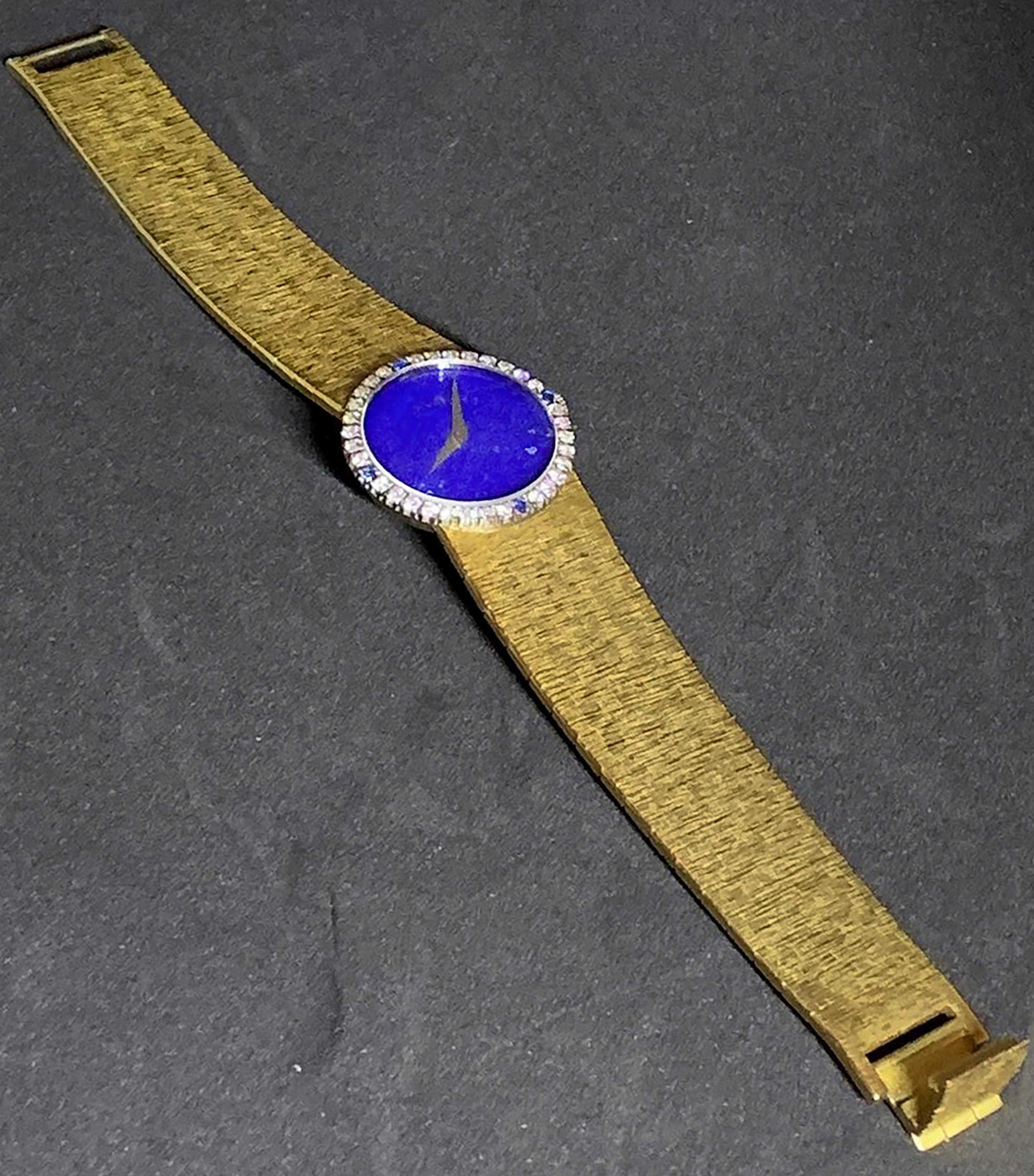 1970s Piaget 18 Karat Yellow Gold Lapis Diamond Sapphire Bracelet Watch In Good Condition In New york, NY