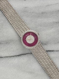 1970s Piaget Bracelet 9706 D4 18k White Gold Manual Rubellite Pavé Dial 24mm