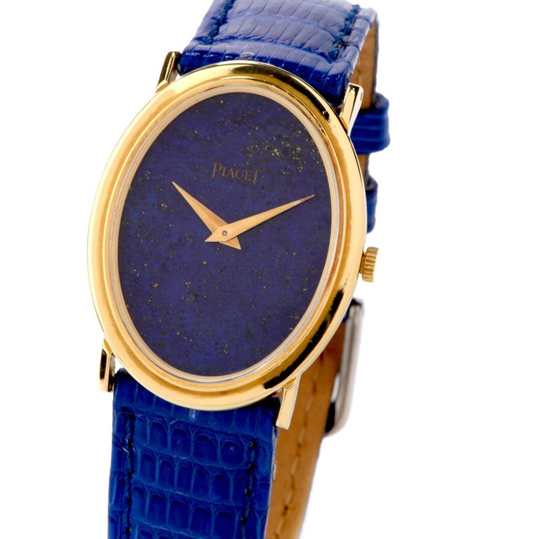 Retro 1970s Piaget Lapis 18 Karat Gold Mechanical Ref 9861 Leather Watch