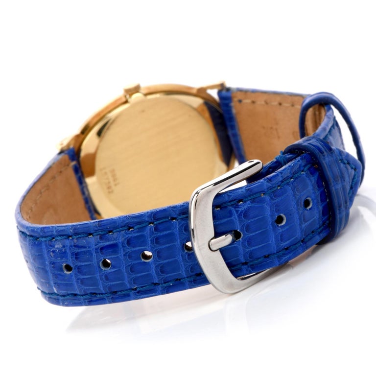 1970s Piaget Lapis 18 Karat Gold Mechanical Ref 9861 Leather Watch In Excellent Condition In Miami, FL