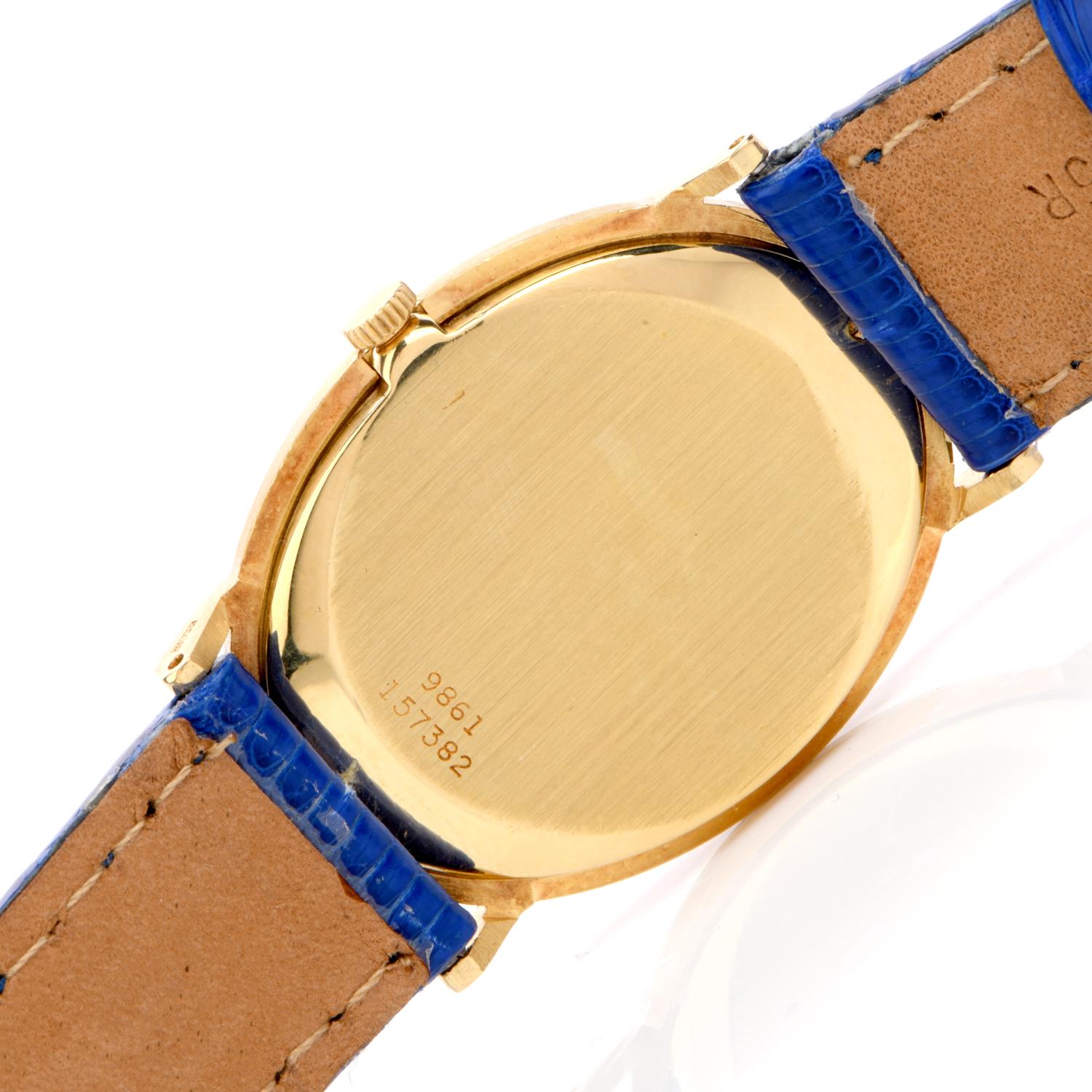 Oval Cut 1970s Piaget Lapis 18 Karat Gold Mechanical Ref 9861 Leather Watch