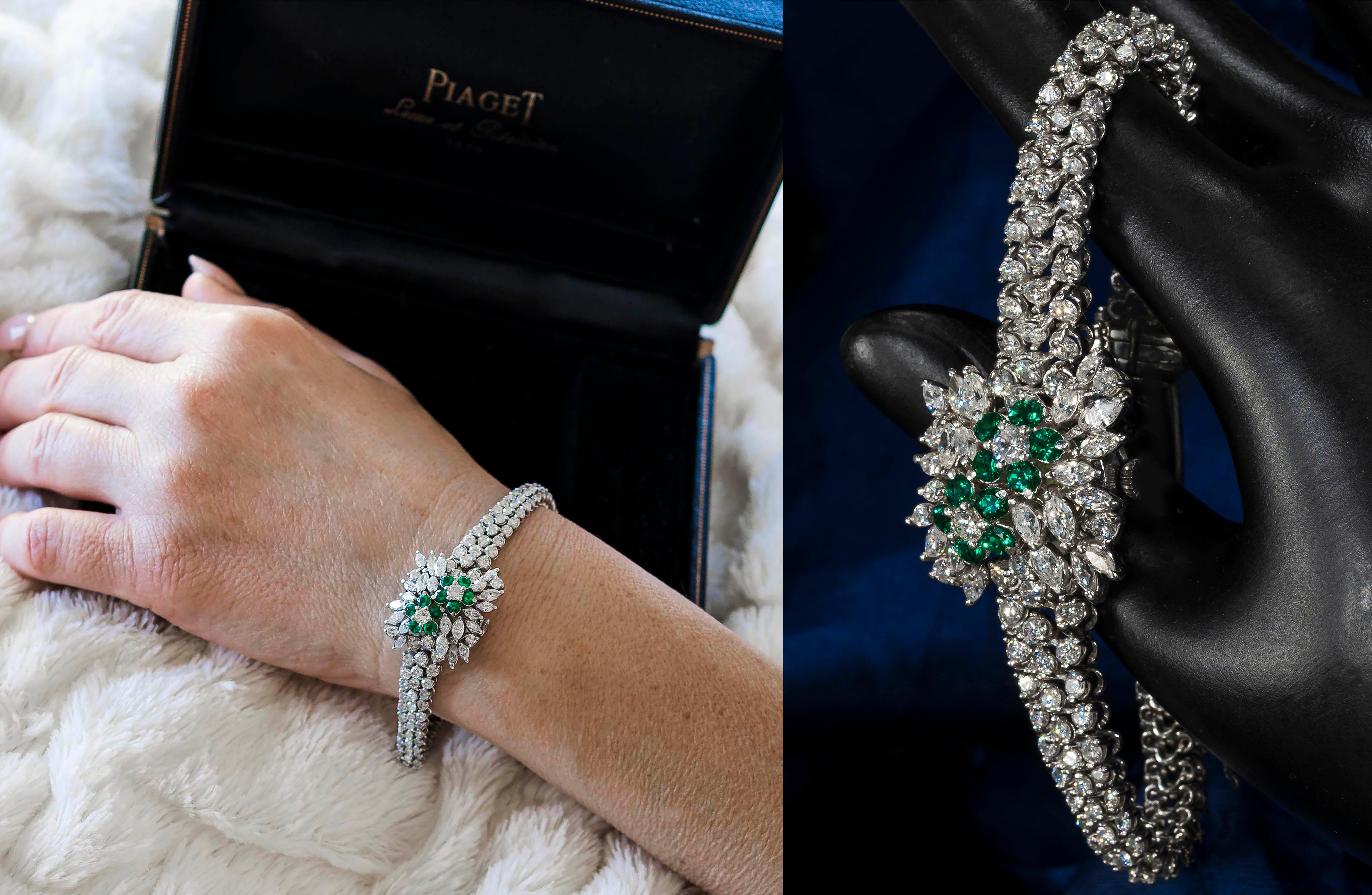 1970s Piaget Platinum Diamond Emerald Concealed Bracelet Watch Approx 25 Carat 6