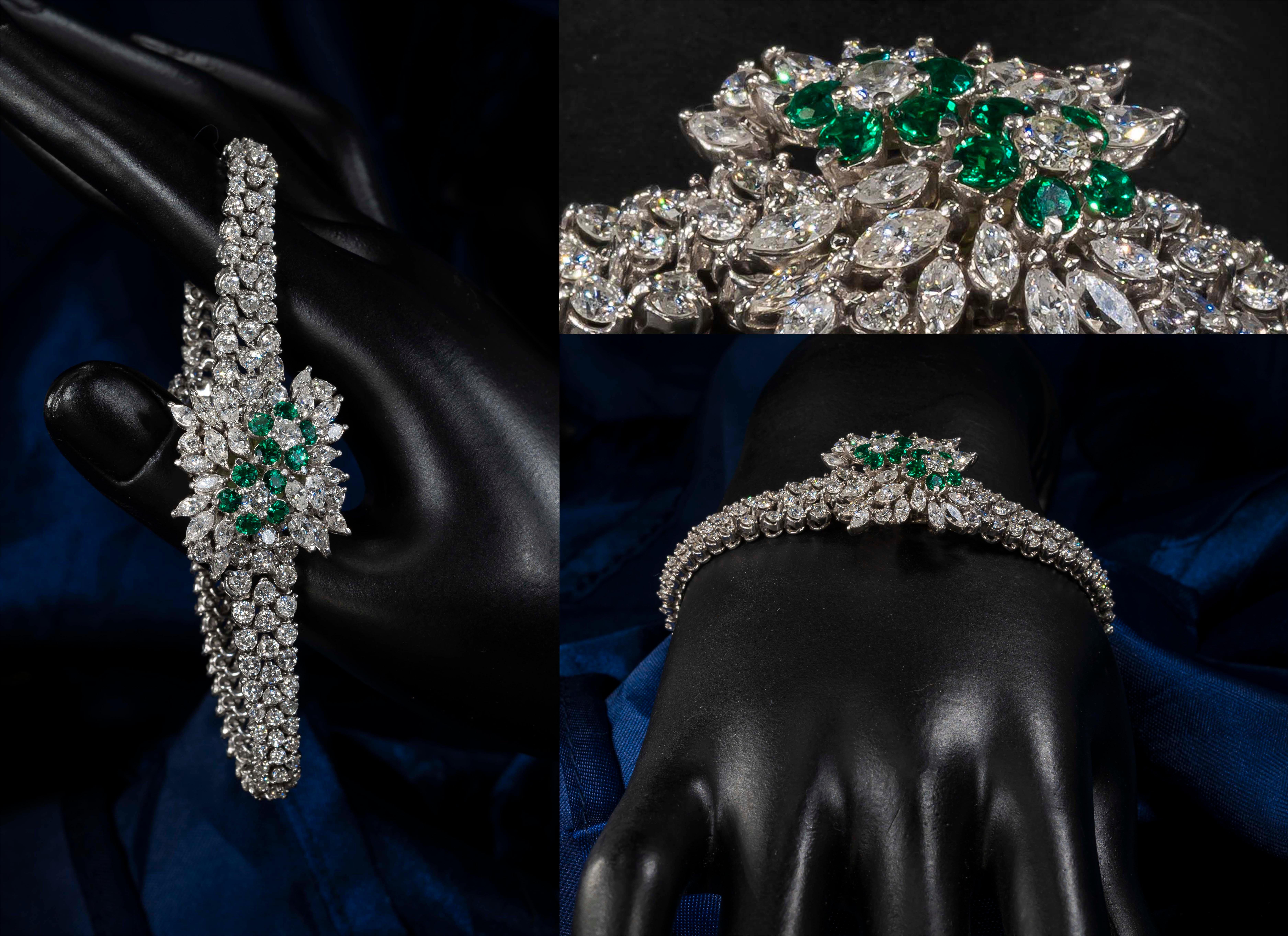 Retro 1970s Piaget Platinum Diamond Emerald Concealed Bracelet Watch Approx 25 Carat