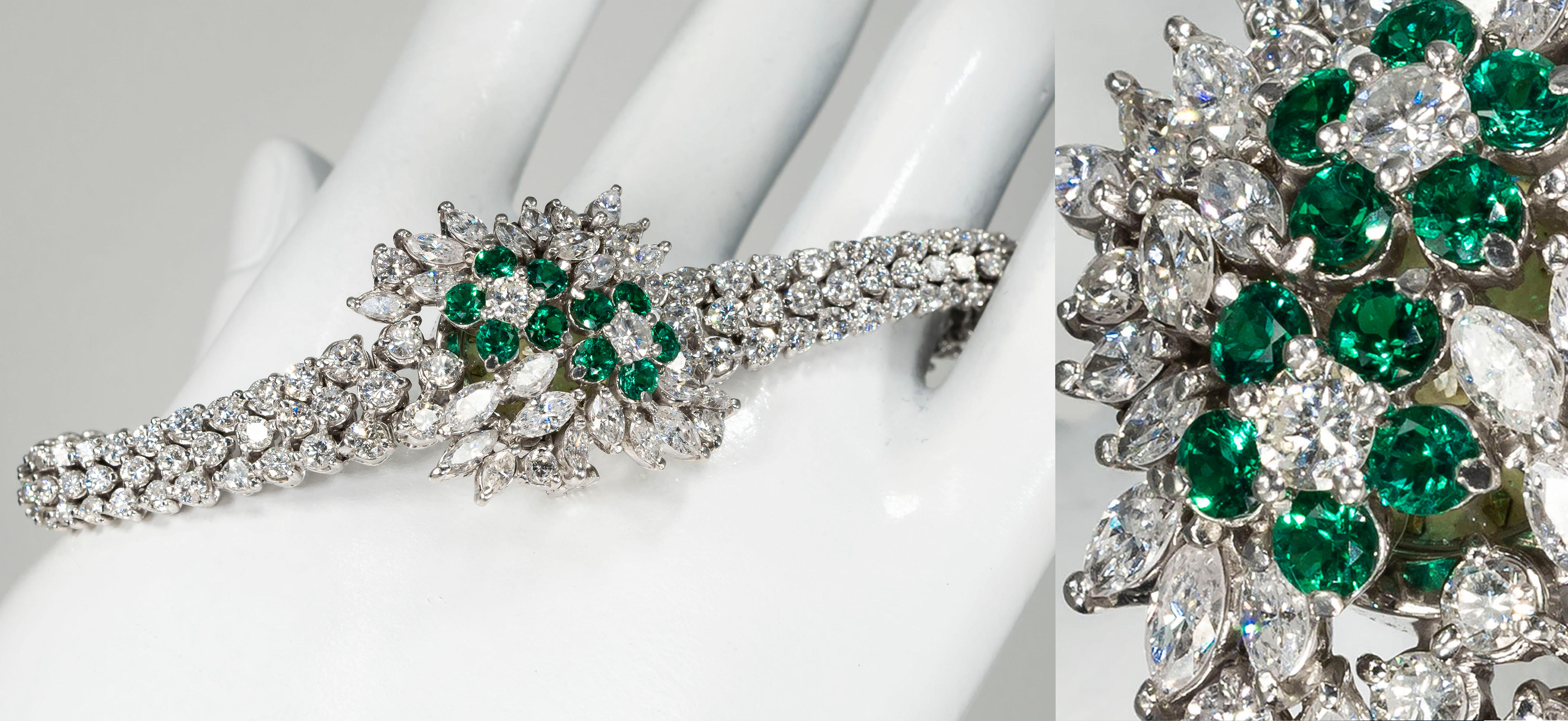 1970s Piaget Platinum Diamond Emerald Concealed Bracelet Watch Approx 25 Carat In Good Condition In New york, NY