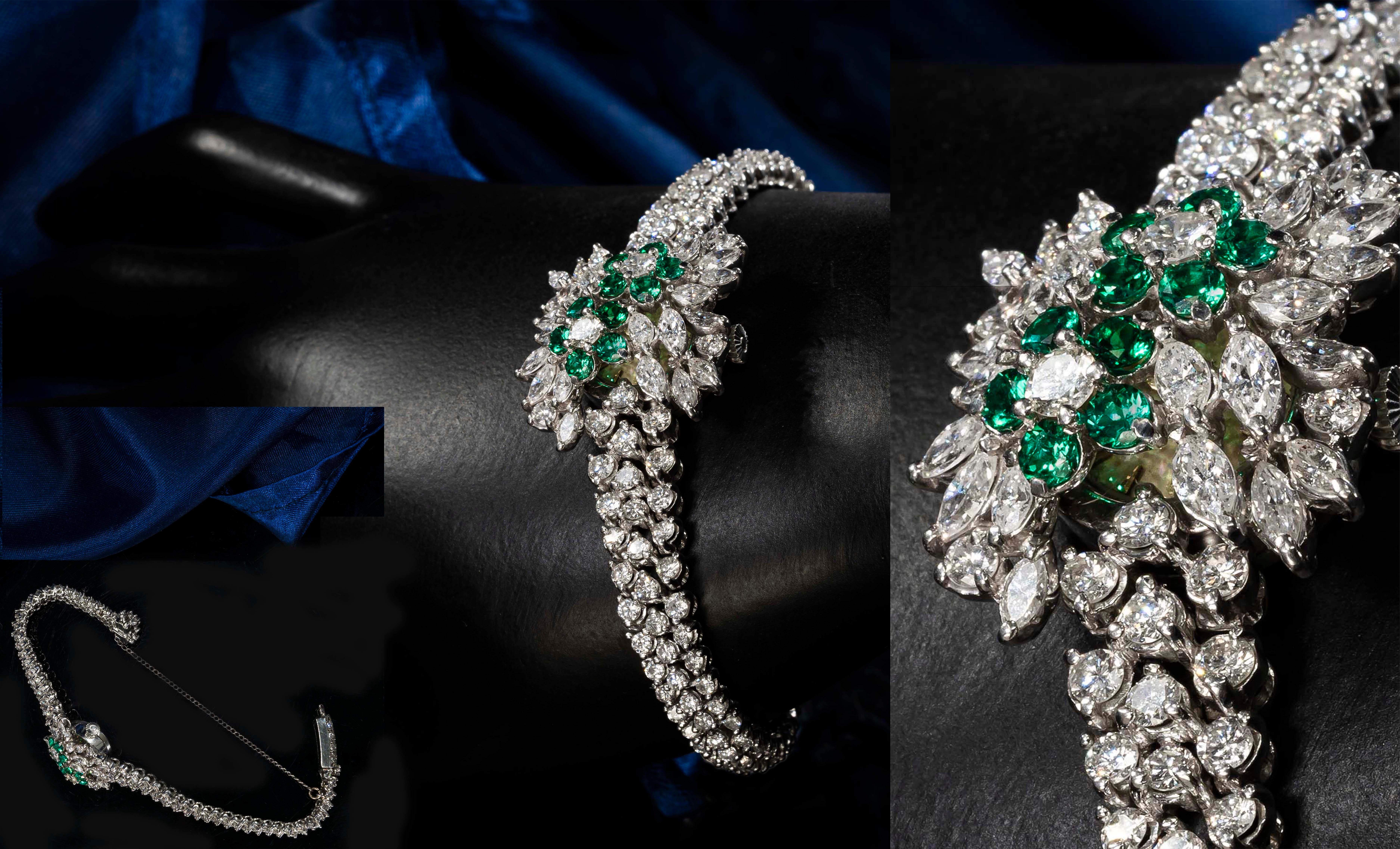 Women's or Men's 1970s Piaget Platinum Diamond Emerald Concealed Bracelet Watch Approx 25 Carat