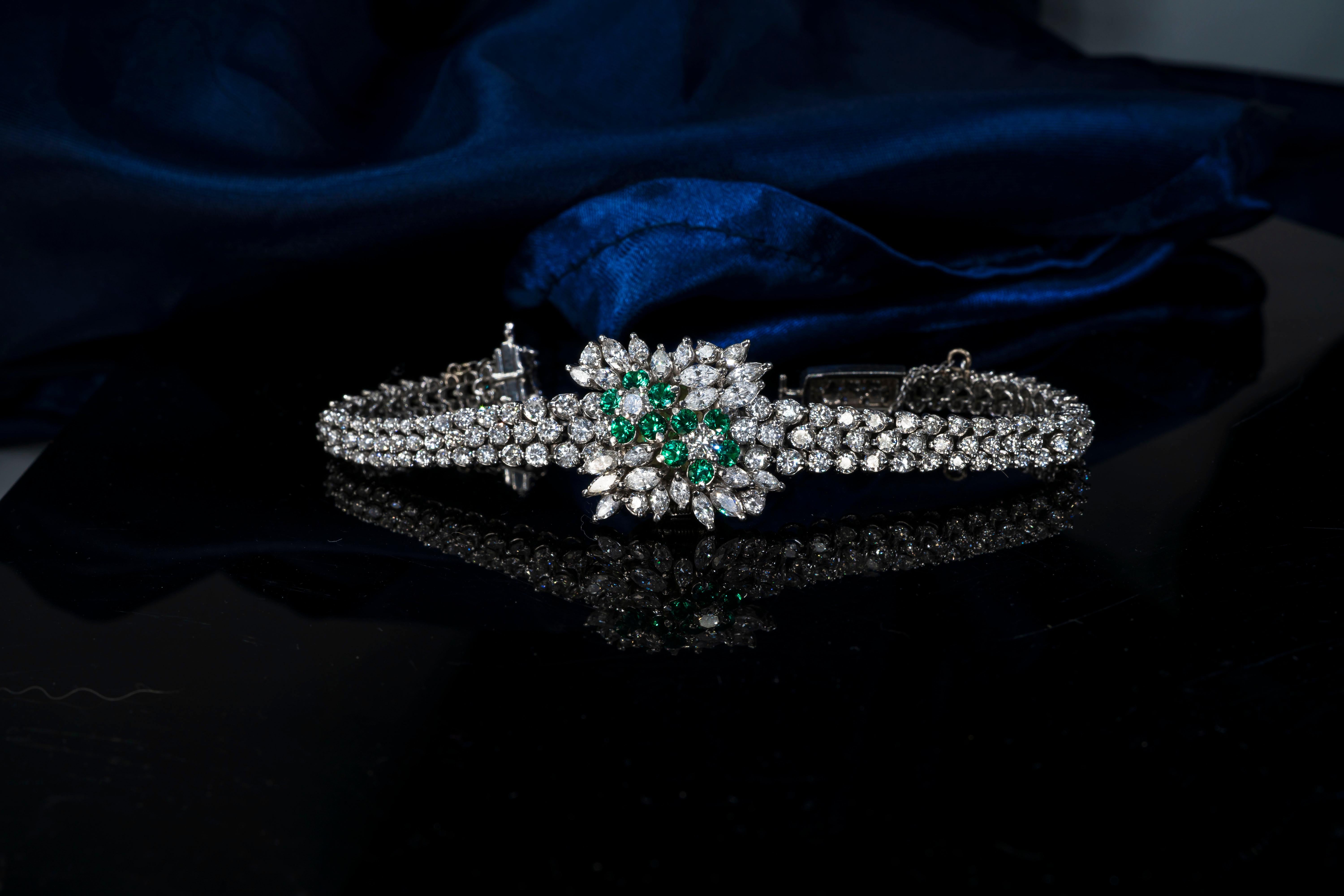 1970s Piaget Platinum Diamond Emerald Concealed Bracelet Watch Approx 25 Carat 1