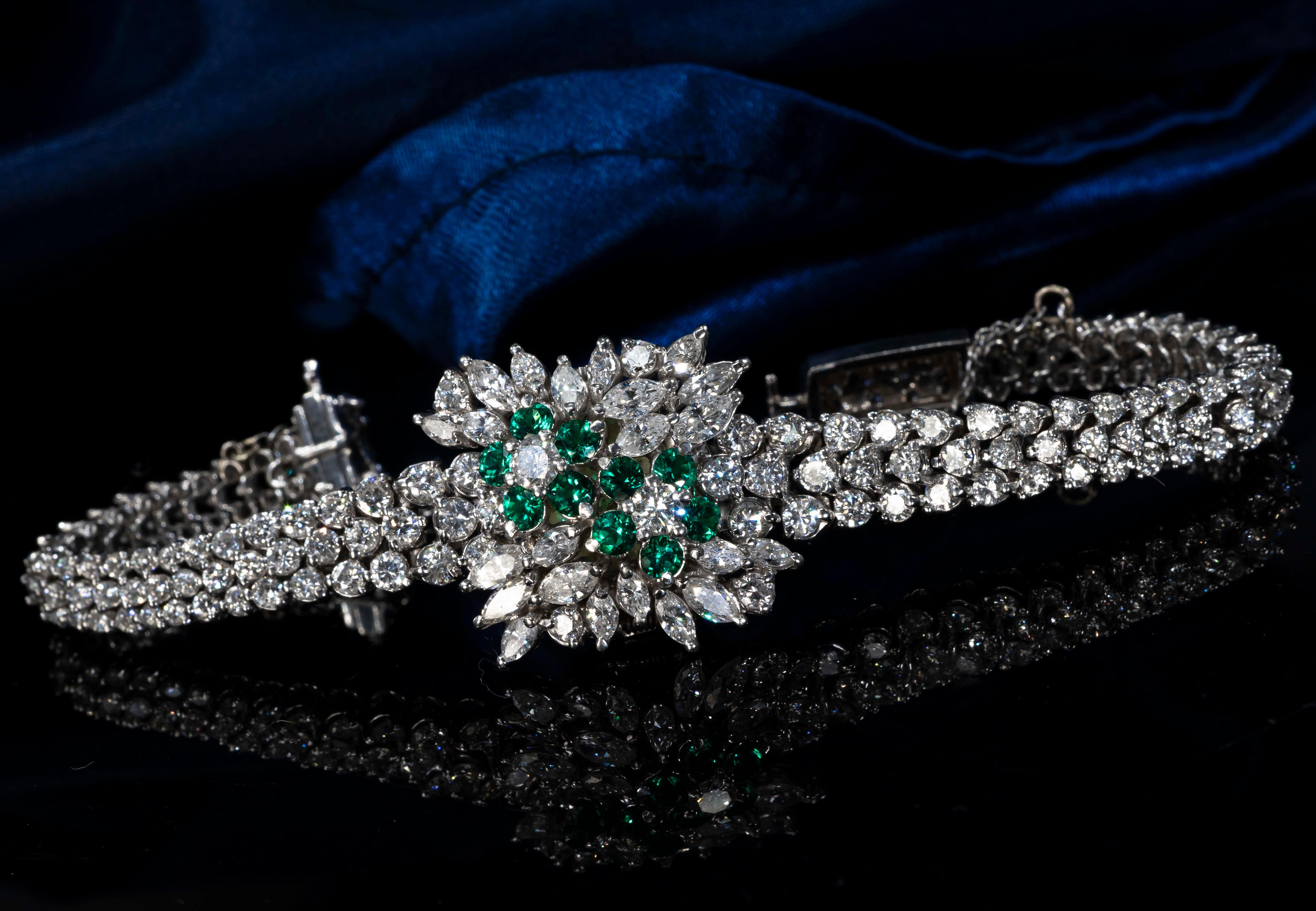 1970s Piaget Platinum Diamond Emerald Concealed Bracelet Watch Approx 25 Carat 2