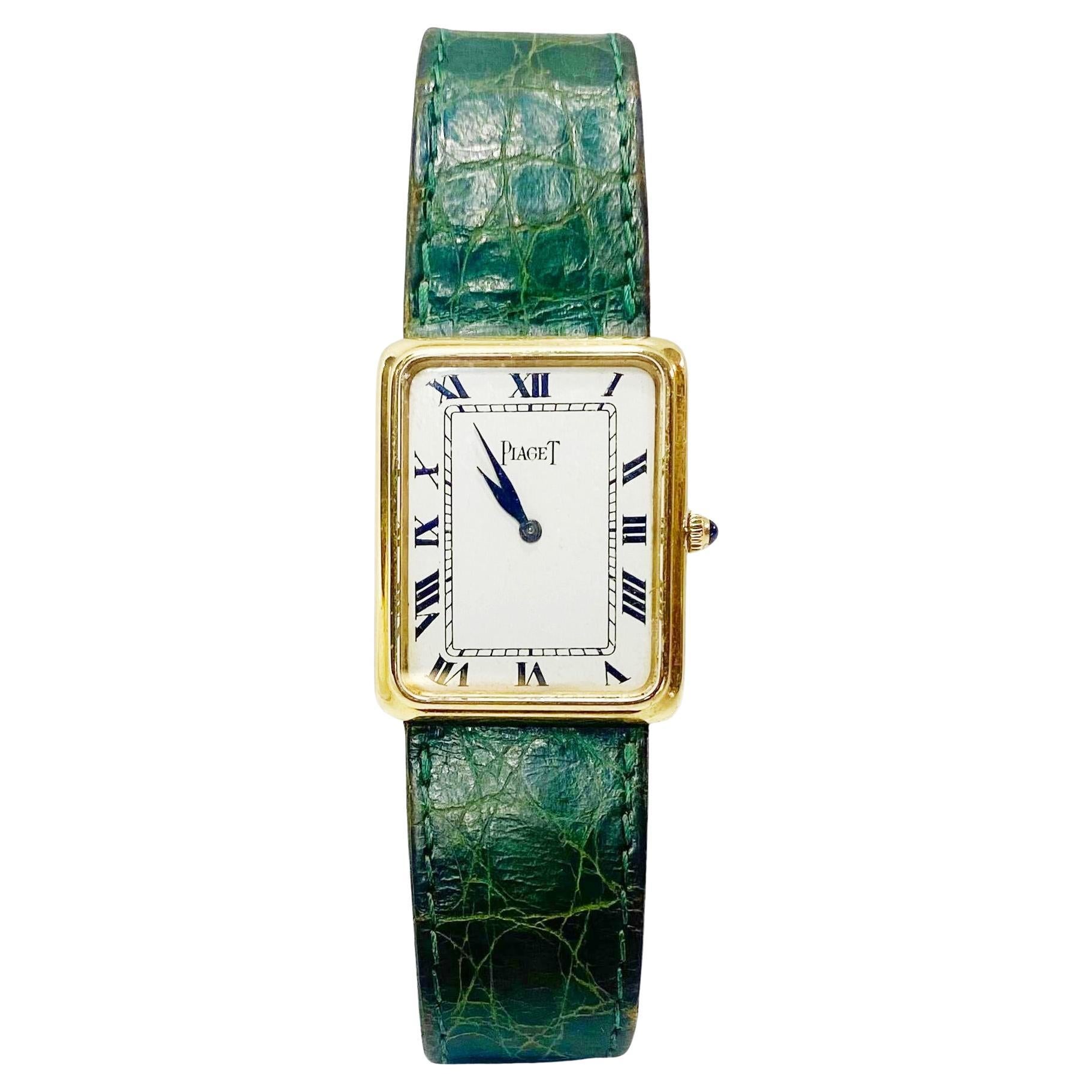 1970s Piaget Rectangular Tank Hand Wound 929 18K Roman Numbers Wrist Watch