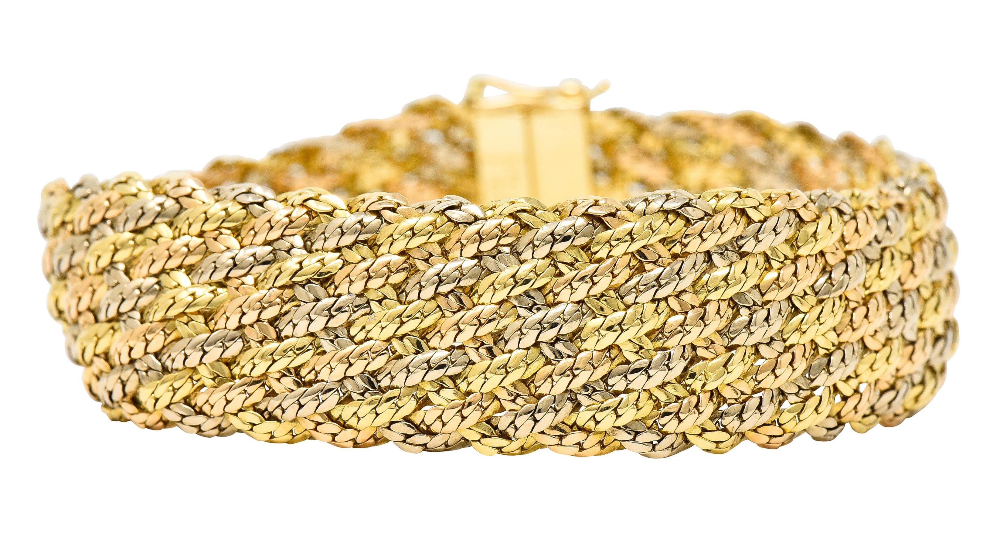 Contemporary 1970's Piaget Vintage 18 Karat Tri-Colored Gold Woven Bracelet