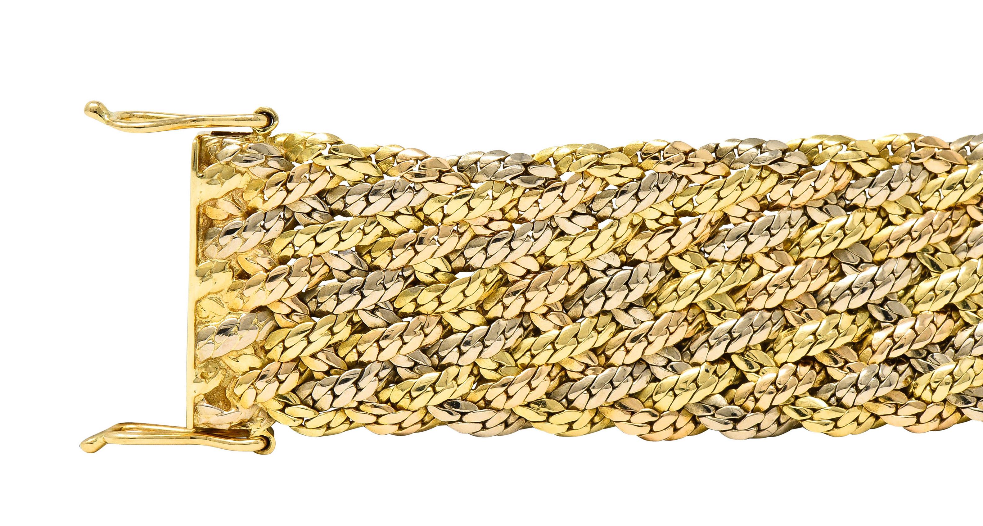 Women's or Men's 1970's Piaget Vintage 18 Karat Tri-Colored Gold Woven Bracelet