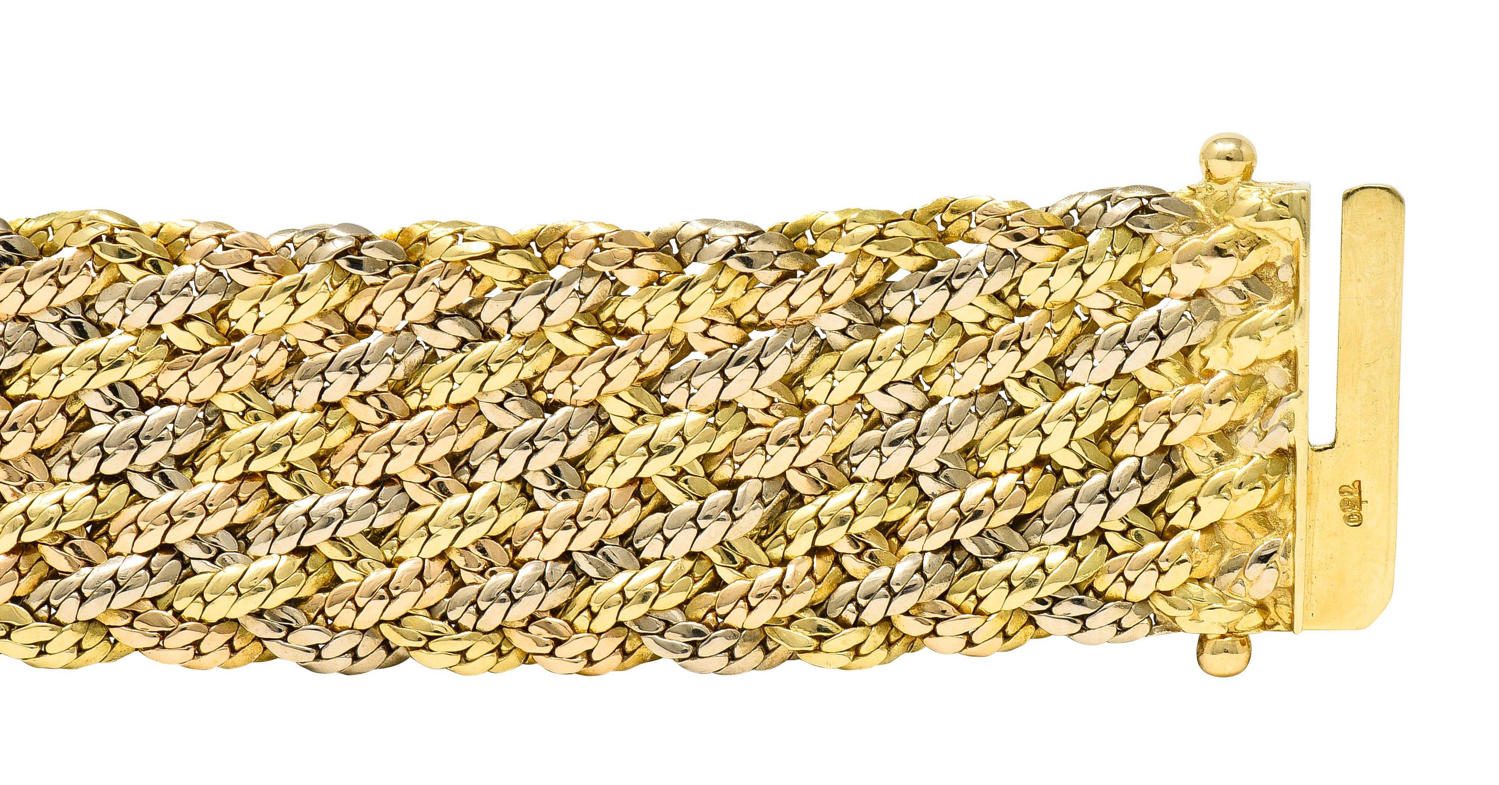 1970's Piaget Vintage 18 Karat Tri-Colored Gold Woven Bracelet 2