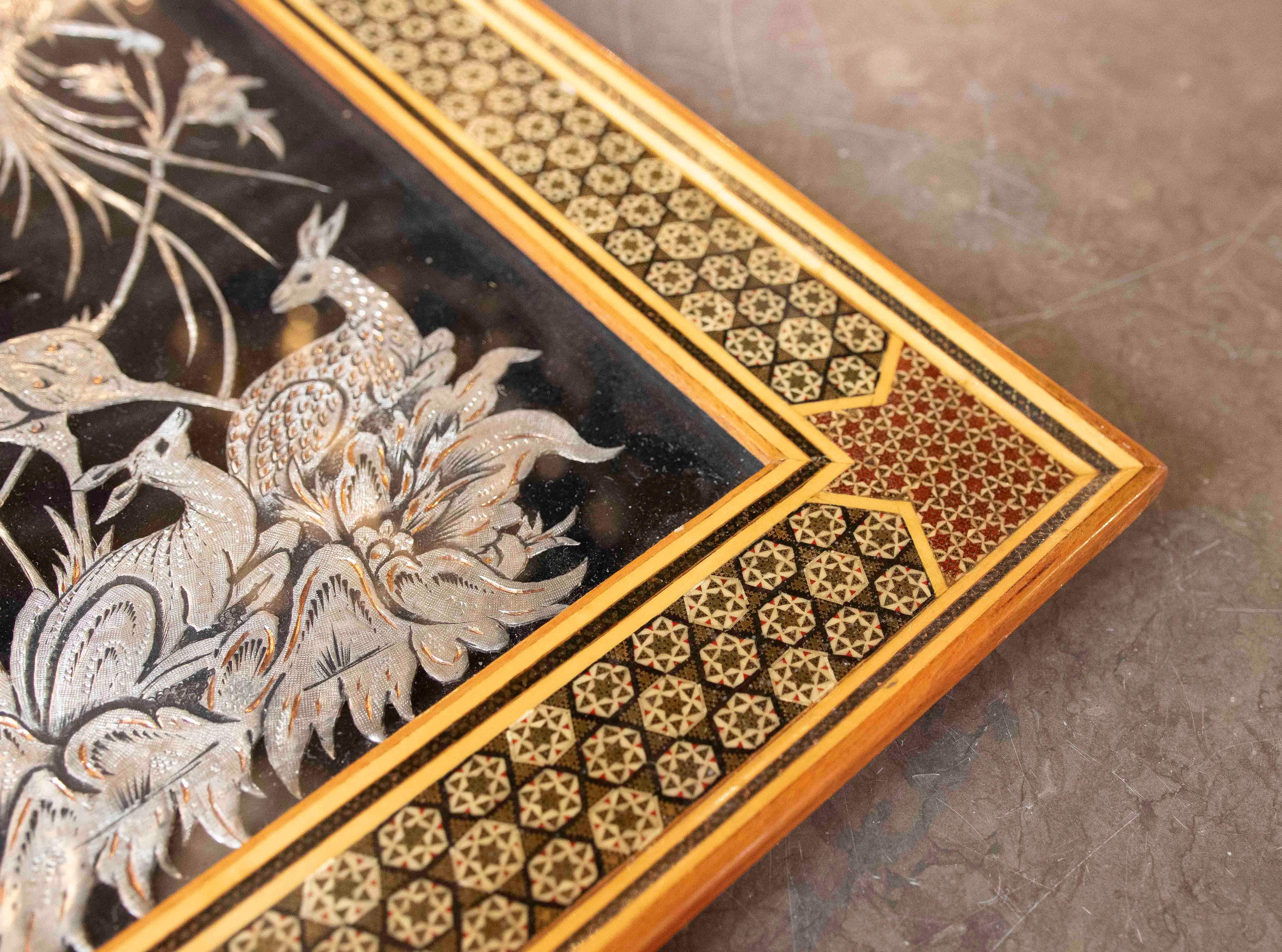 1970s Picture with Decoration of Birds with Metal Work with Inlay Frame For Sale 6