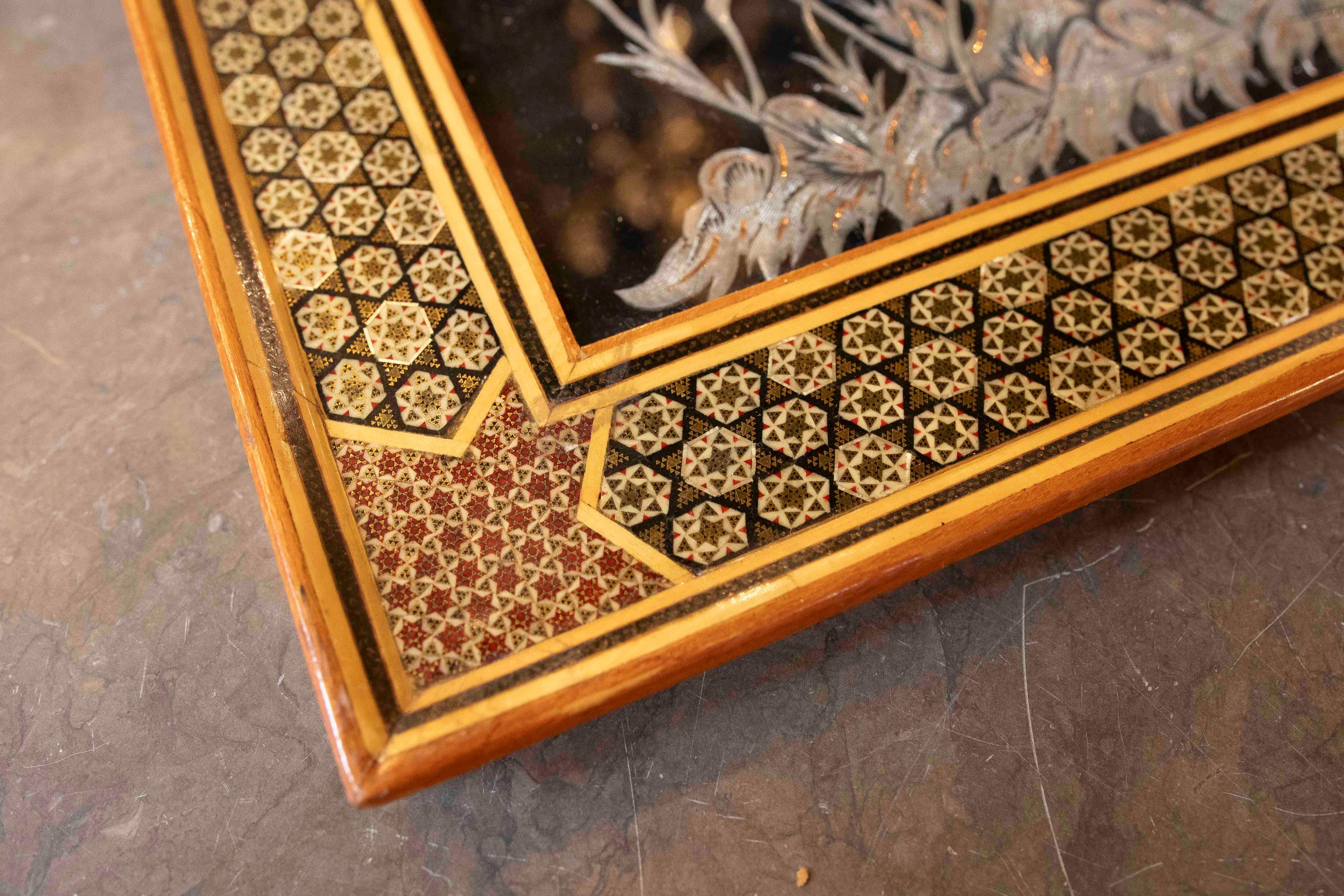 1970s Picture with Decoration of Birds with Metal Work with Inlay Frame For Sale 7