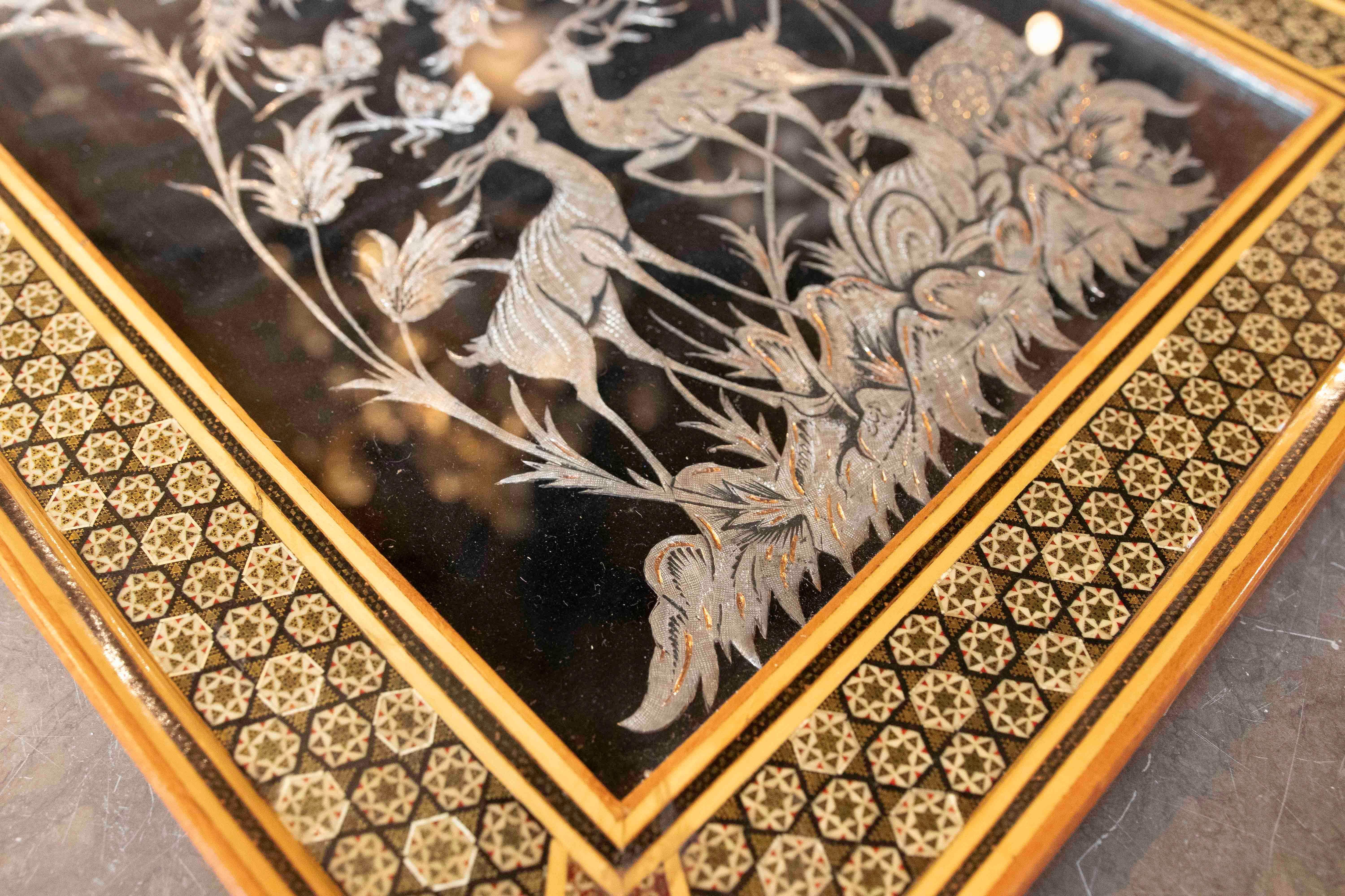 1970s Picture with Decoration of Birds with Metal Work with Inlay Frame For Sale 4