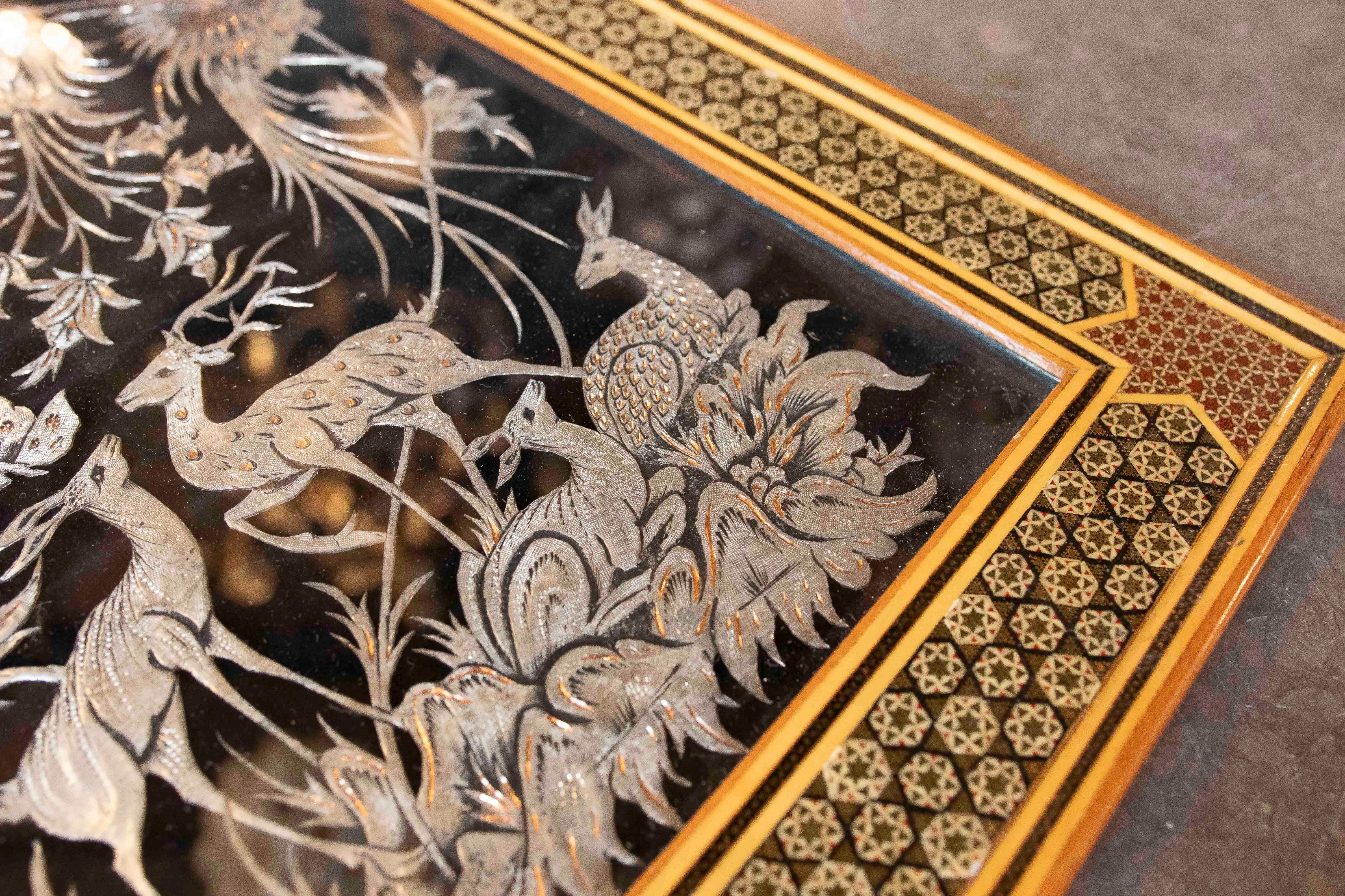 1970s Picture with Decoration of Birds with Metal Work with Inlay Frame For Sale 5