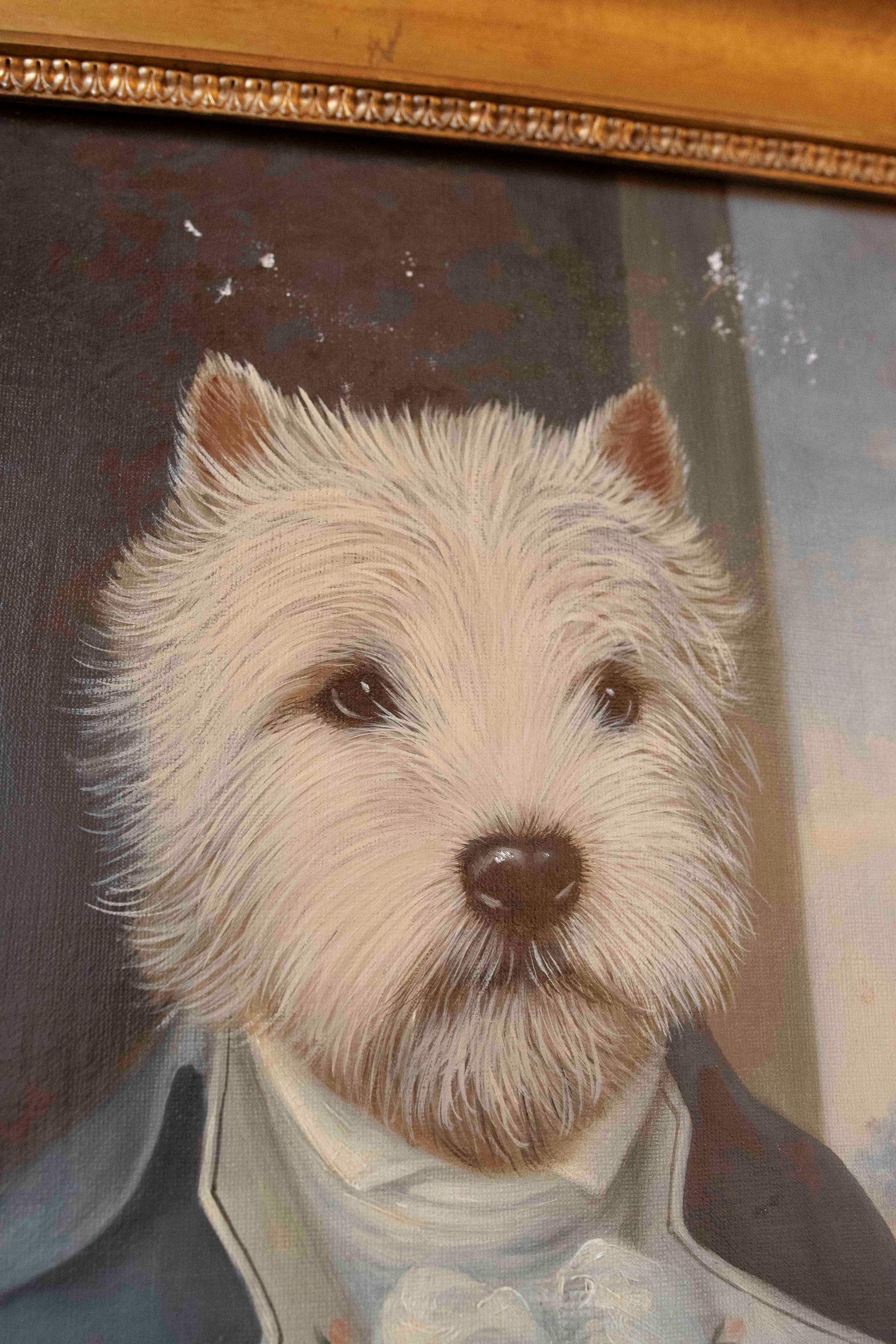 1970s Picturesque Portrait by Th. Poncelet: Anthropomorphized Dog Framed in Gold 5
