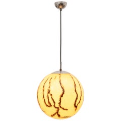 1970s Peill & Putzler Marbled Mustard Globe Pendant Light