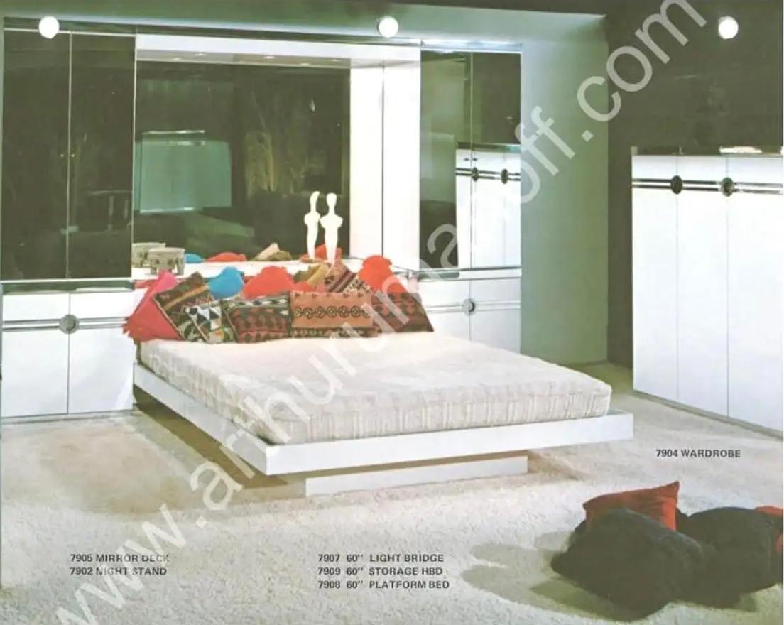 Late 20th Century 1970s Pierre Cardin Art Deco Queen Size Bed Headboard and Platform Bed For Sale
