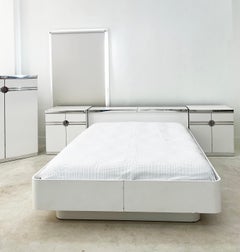 1970s Pierre Cardin Art Deco Queen Size Bed Headboard and Platform Bed