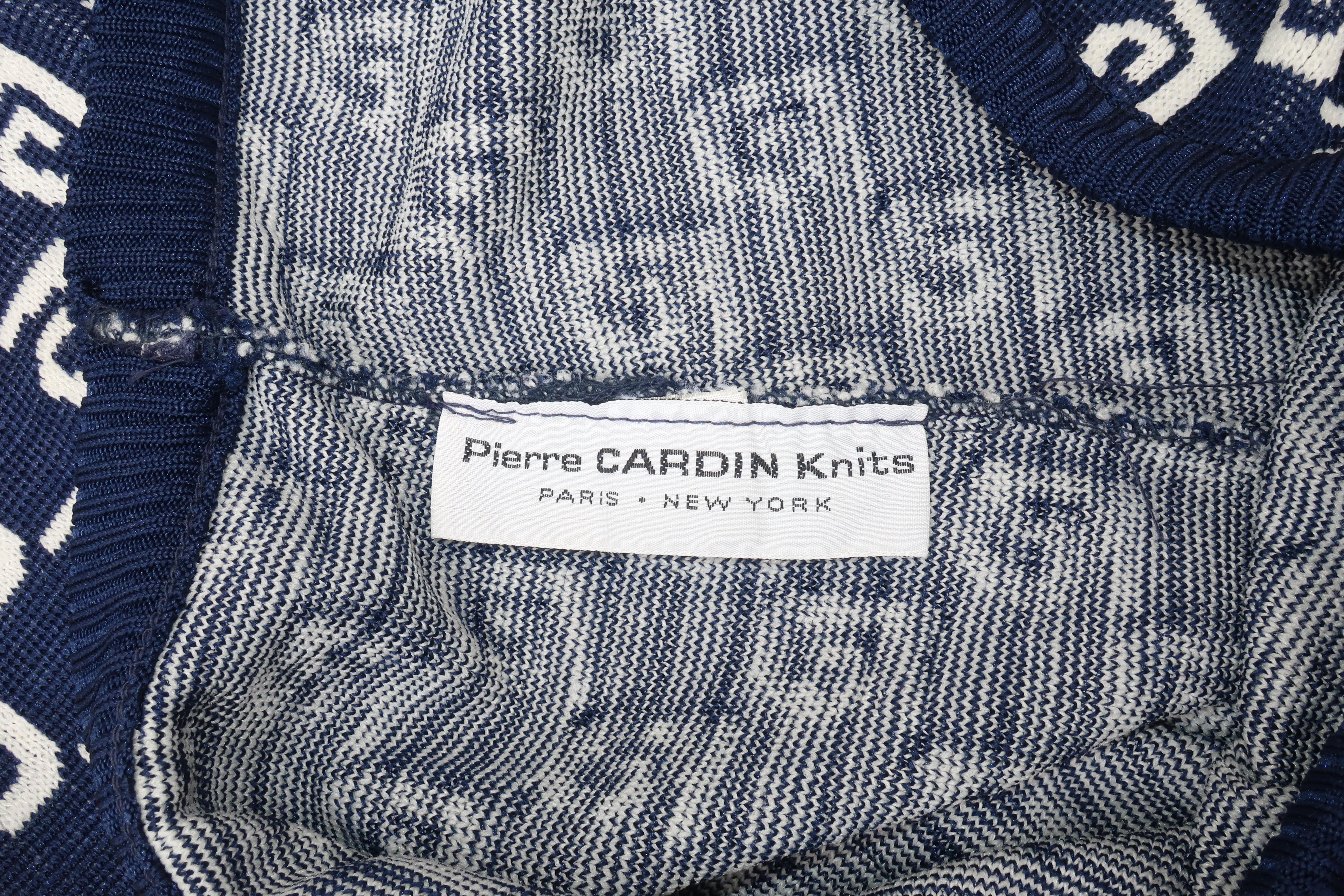 1970's Pierre Cardin Blue & White Knit Logo Lounge Pants 3