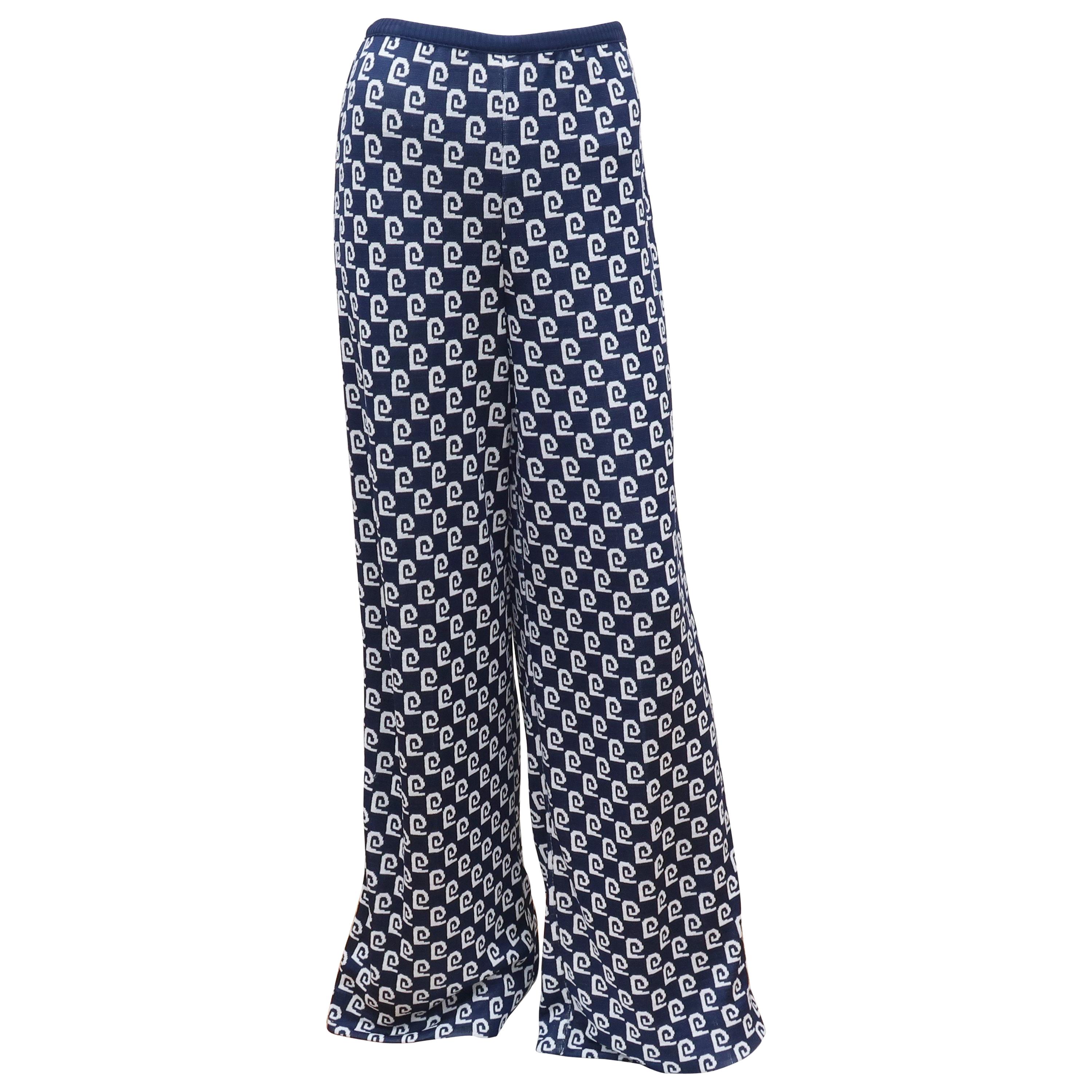 1970's Pierre Cardin Blue & White Knit Logo Lounge Pants