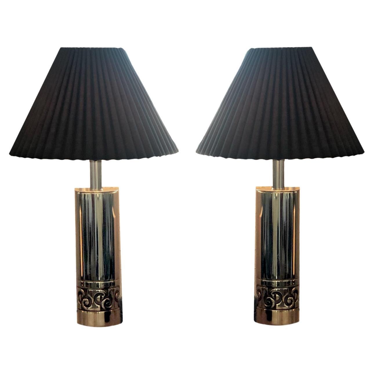 1970s Pierre Cardin Brass Table Lamps Pair