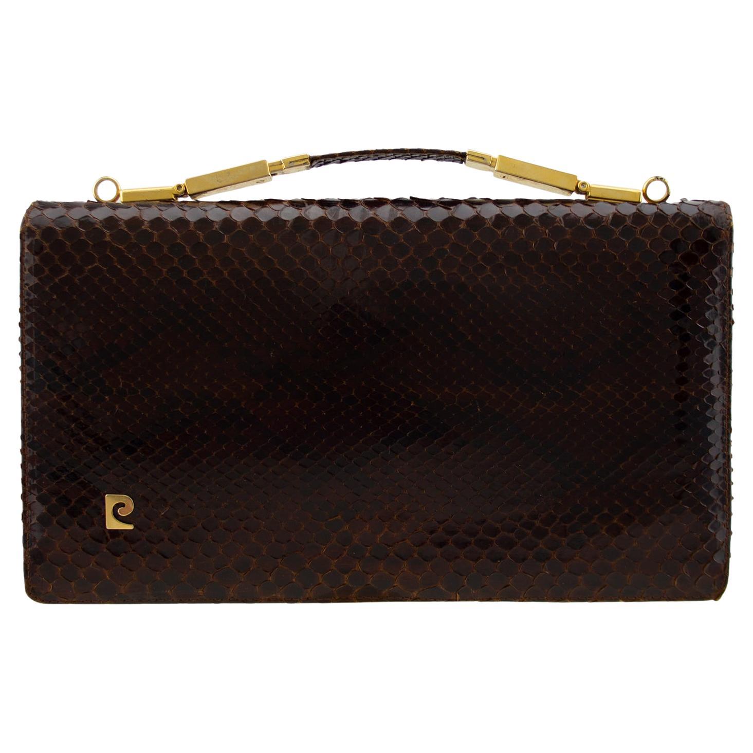 1970s Pierre Cardin Brown Top Handle Clutch  For Sale