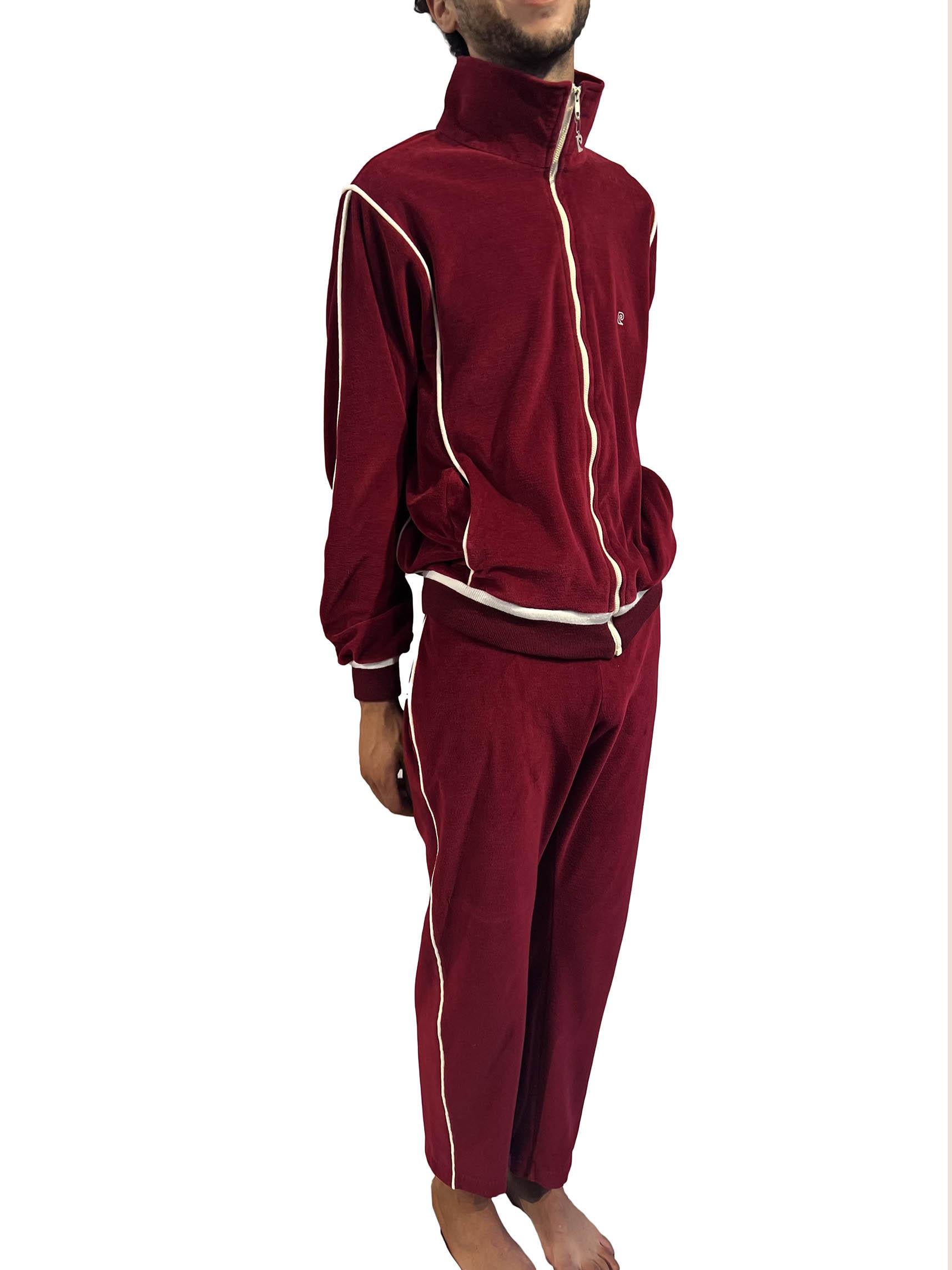 1970S Pierre Cardin Burgundy White Trim Velvet Tracksuit Ensemble 1