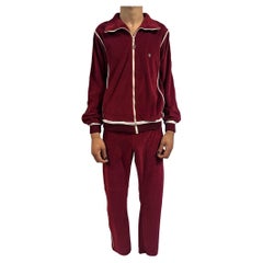 1970S Pierre Cardin Burgundy White Trim Velvet Tracksuit Ensemble