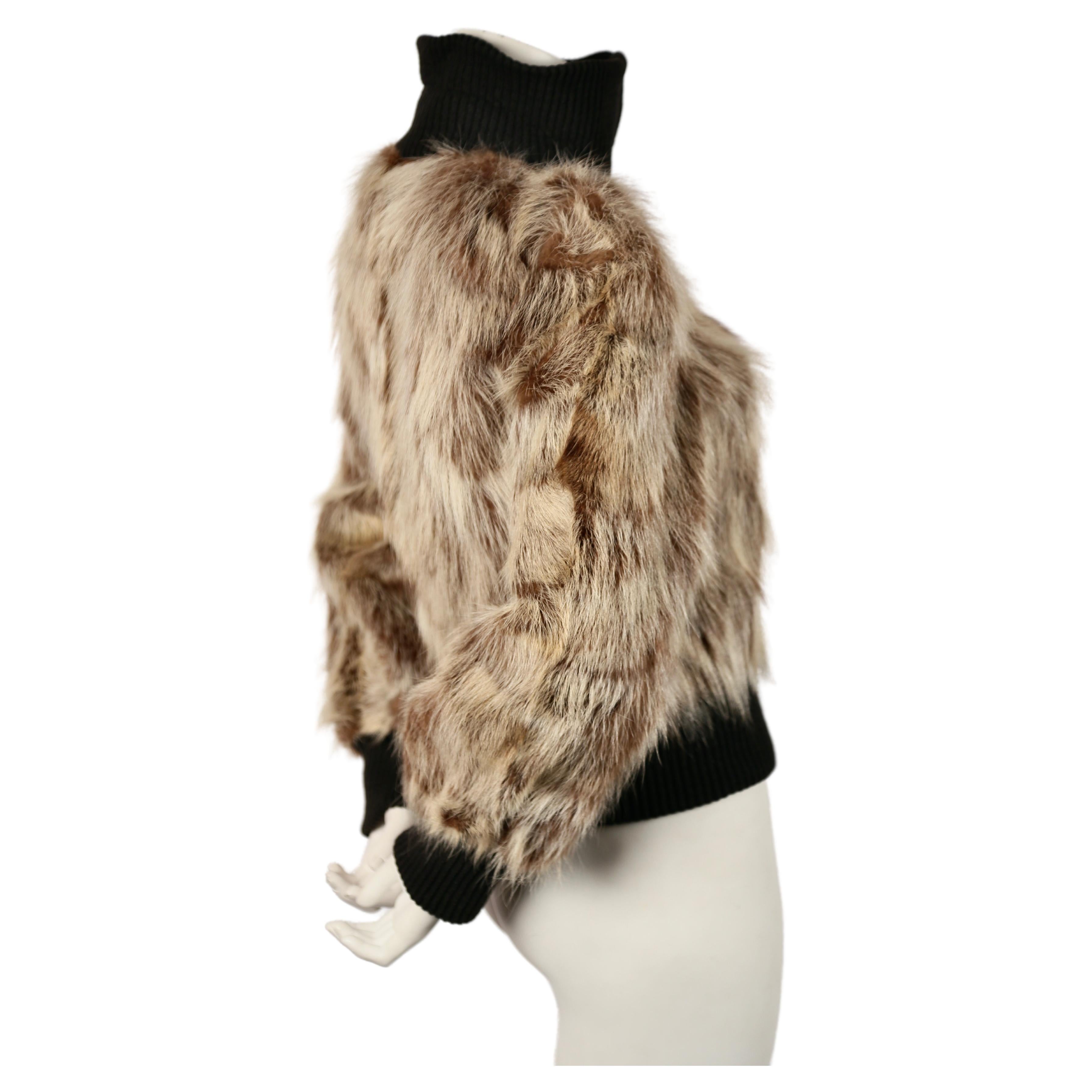 Brown 1970's PIERRE CARDIN coyote fur coat with ribbed wool trim 